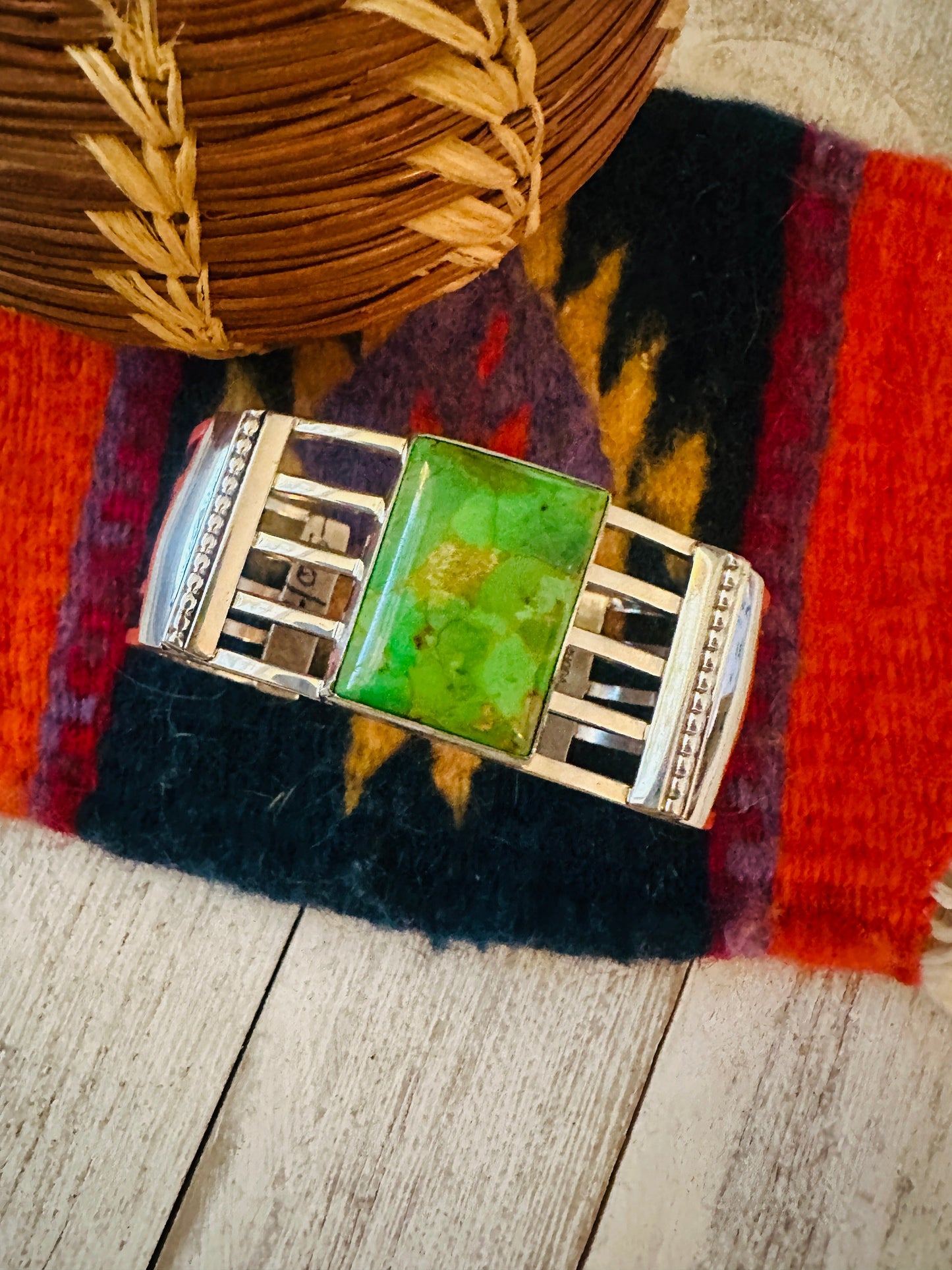 Handcrafted Green Mohave & Sterling Silver Cuff Bracelet