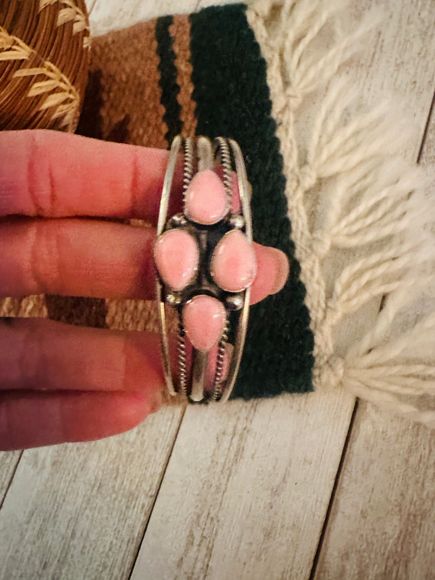 Handcrafted Queen Pink Conch Shell & Sterling Silver Cuff Bracelet
