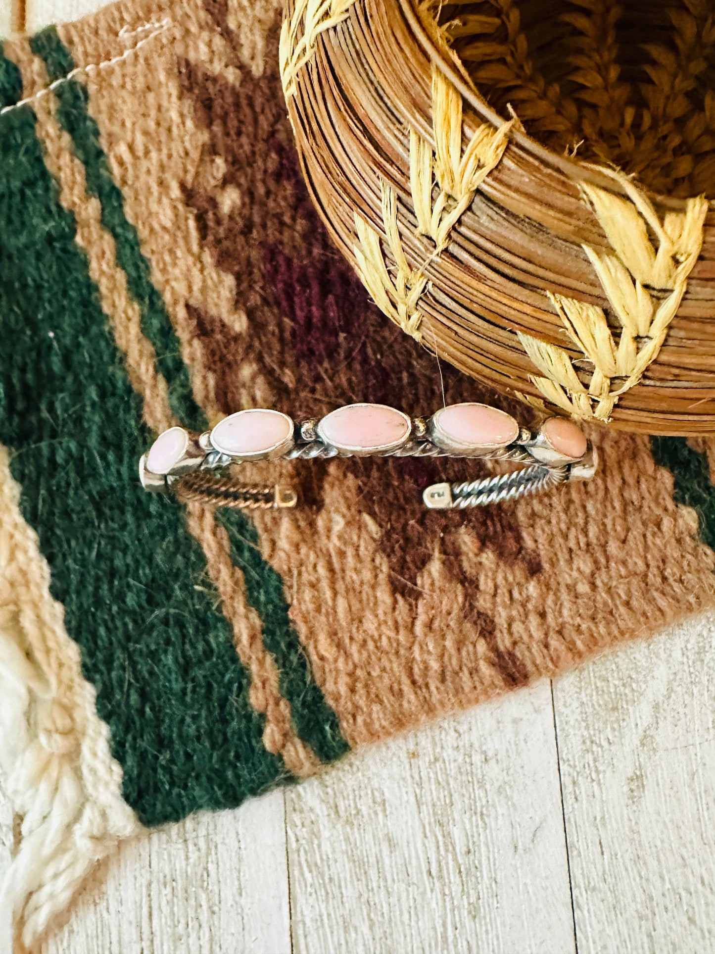 Handcrafted Queen Pink Conch Shell & Sterling Silver Cuff Bracelet