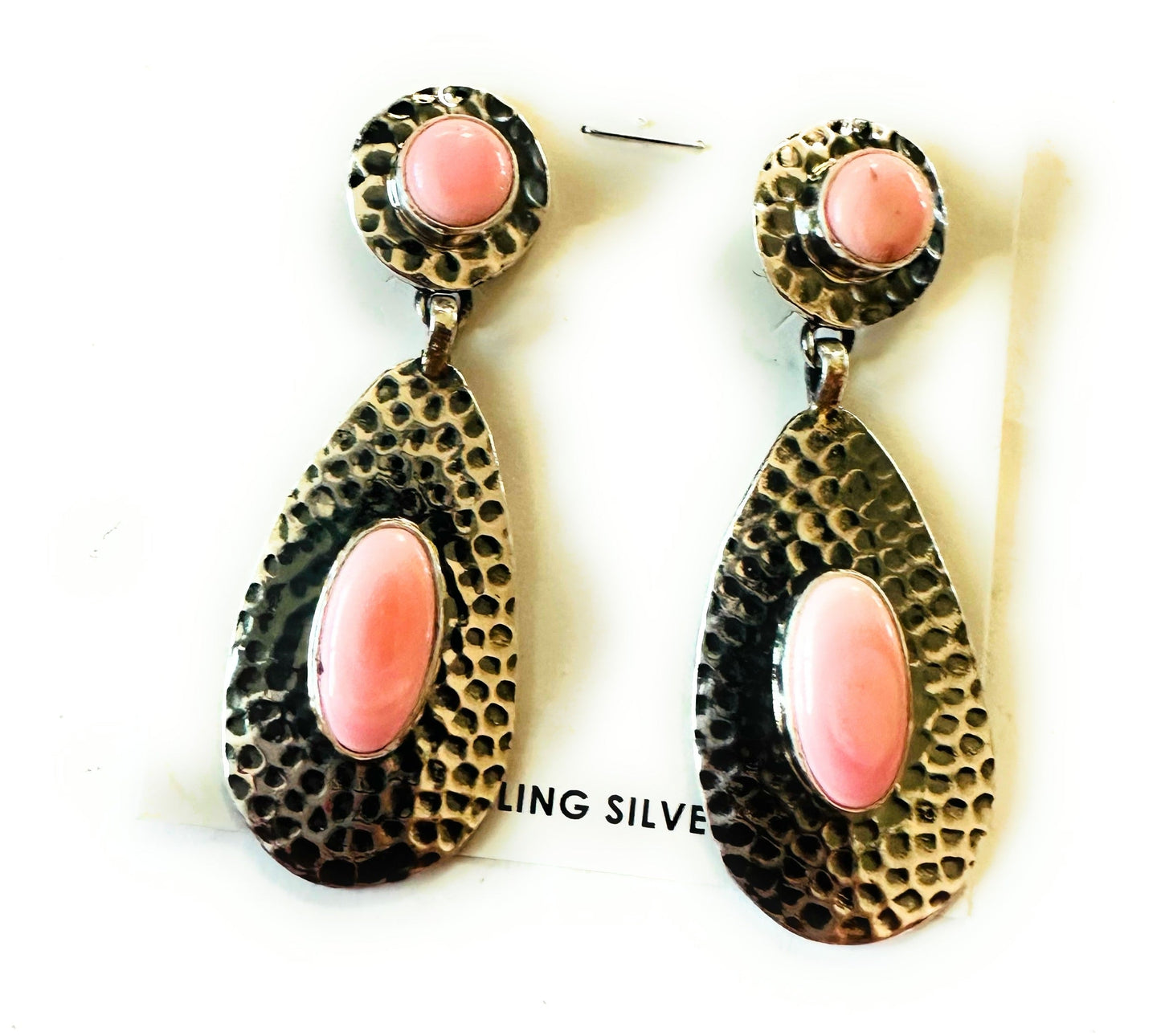 Navajo Queen Pink Conch & Sterling Silver Dangle Earrings