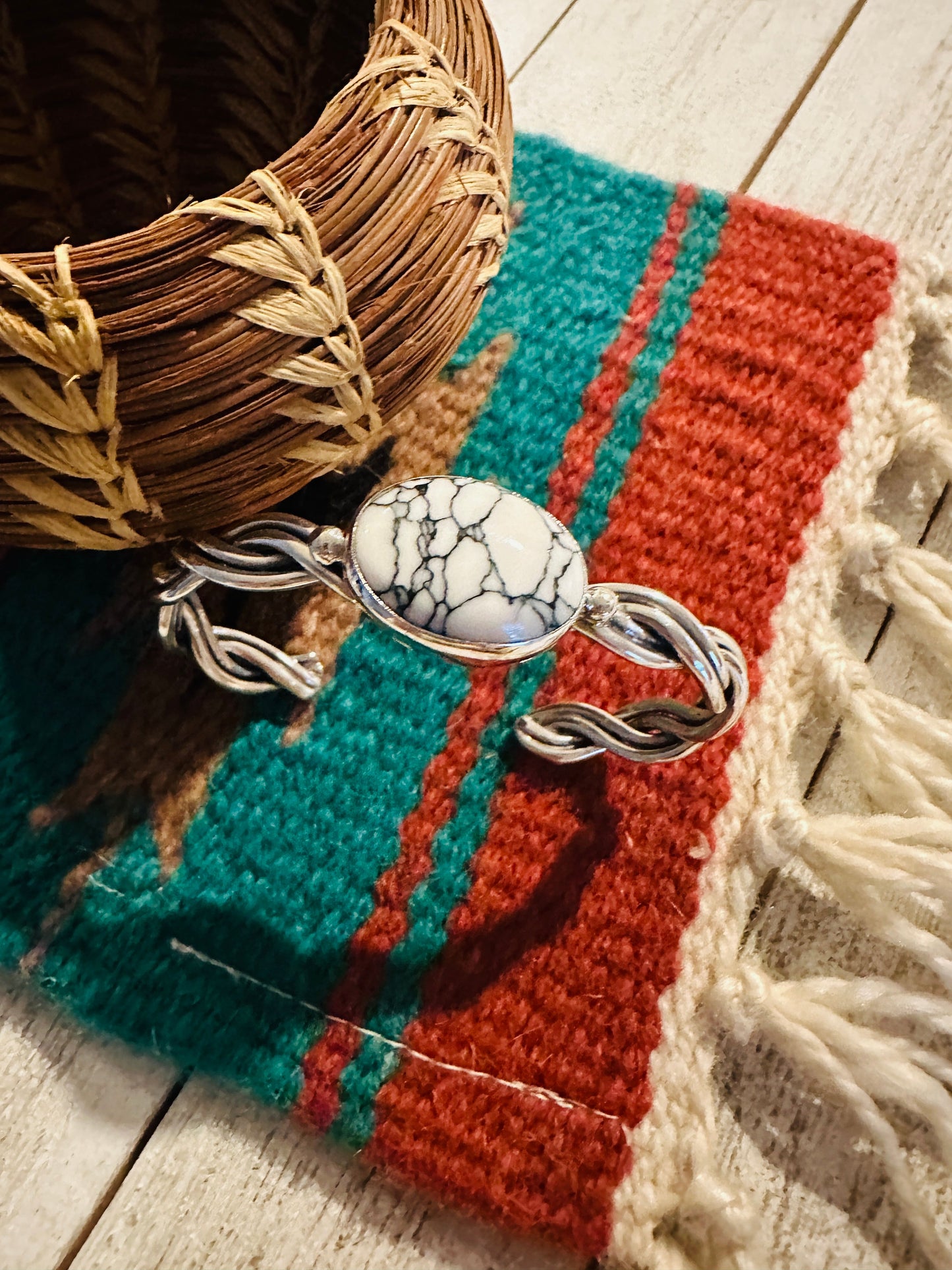 Navajo Howlite & Sterling Silver Twisted Cuff Bracelet