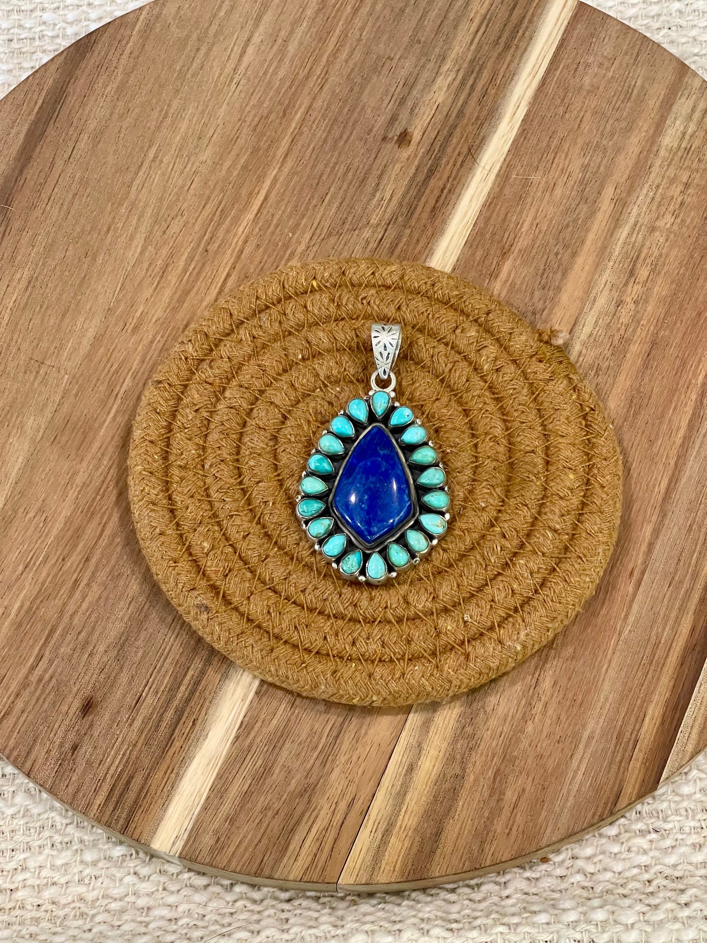 Handcrafted Sterling Silver, Lapis & Kingman Turquoise Cluster Pendant