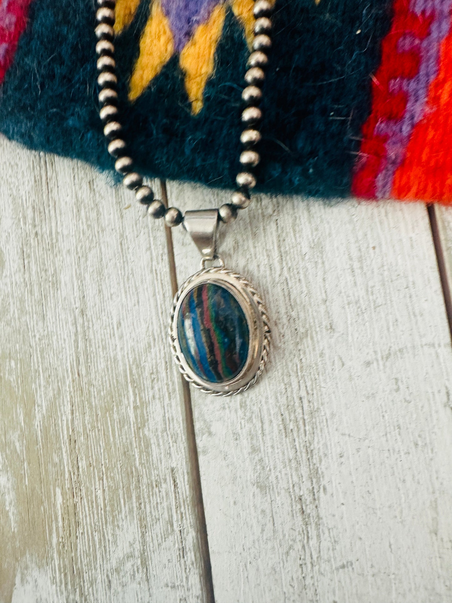 Handcrafted Rainbow Calsilica  and Sterling Silver Star Pendant