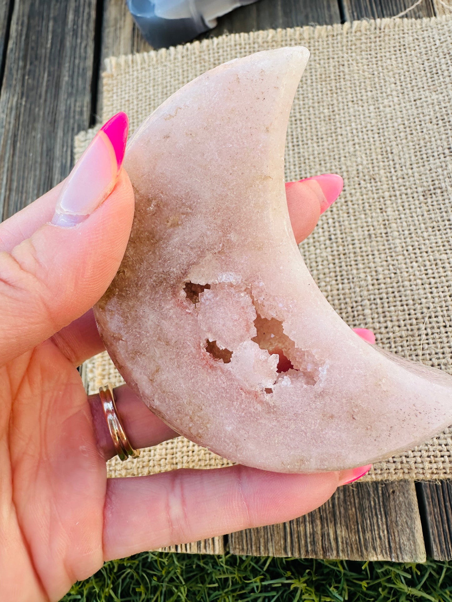 Nizhoni Crystals ✨  Pink Amethyst Crescent Moon