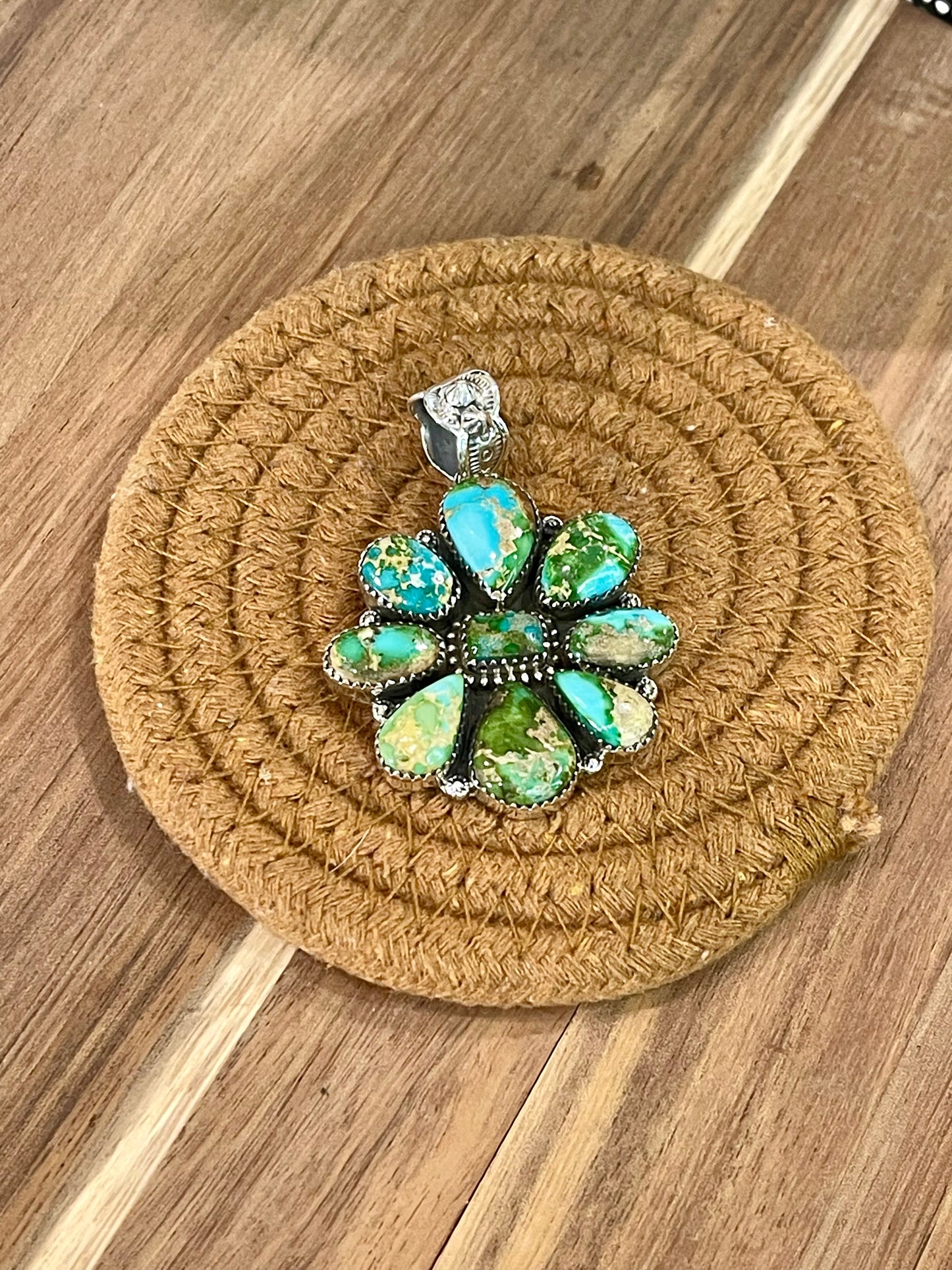 Gorgeous Handmade Sterling Silver & Sonoran Mountain Turquoise Cluster Pendant