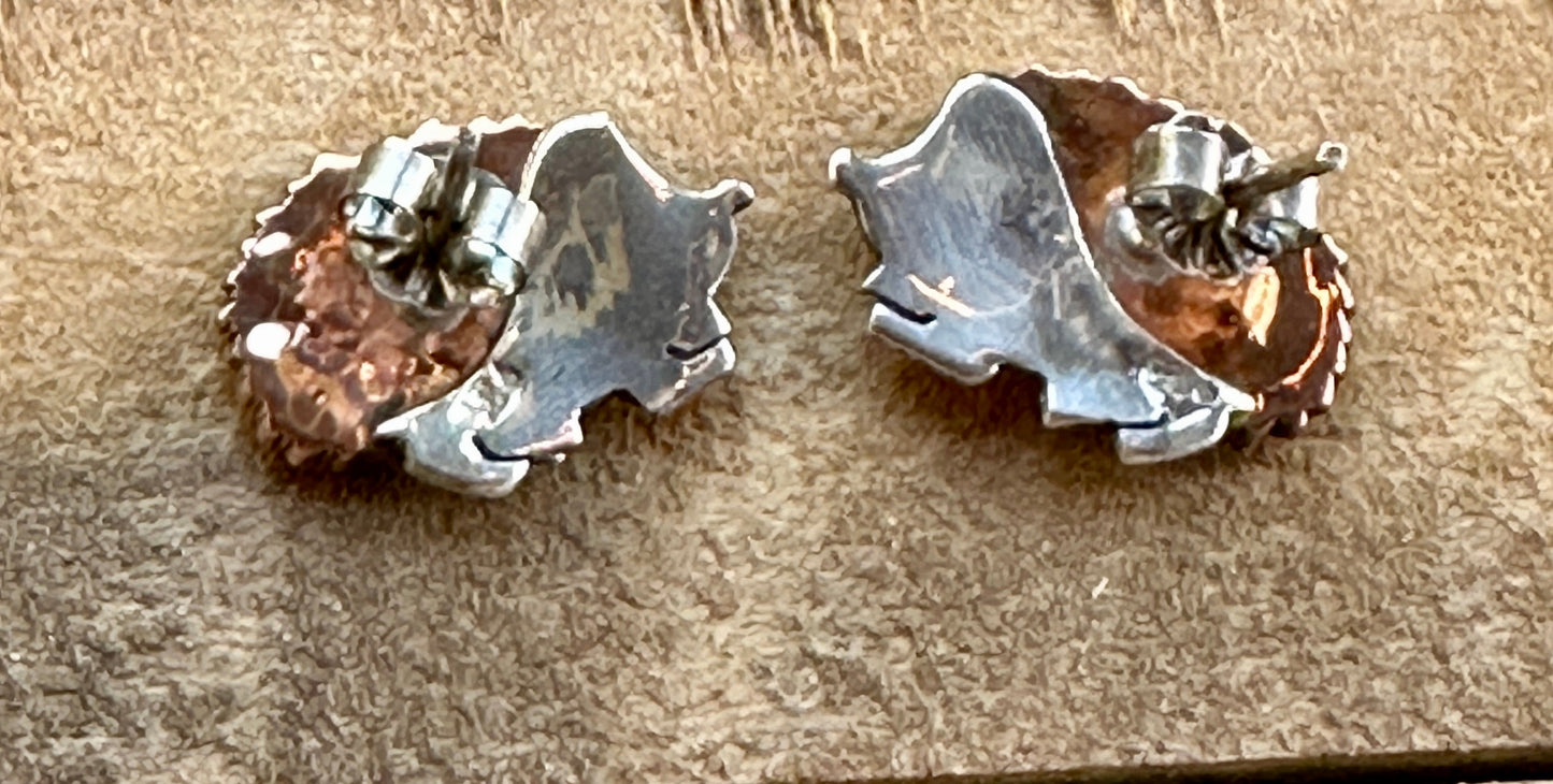 Copper & Sterling Silver Hedgehog Earrings on Post