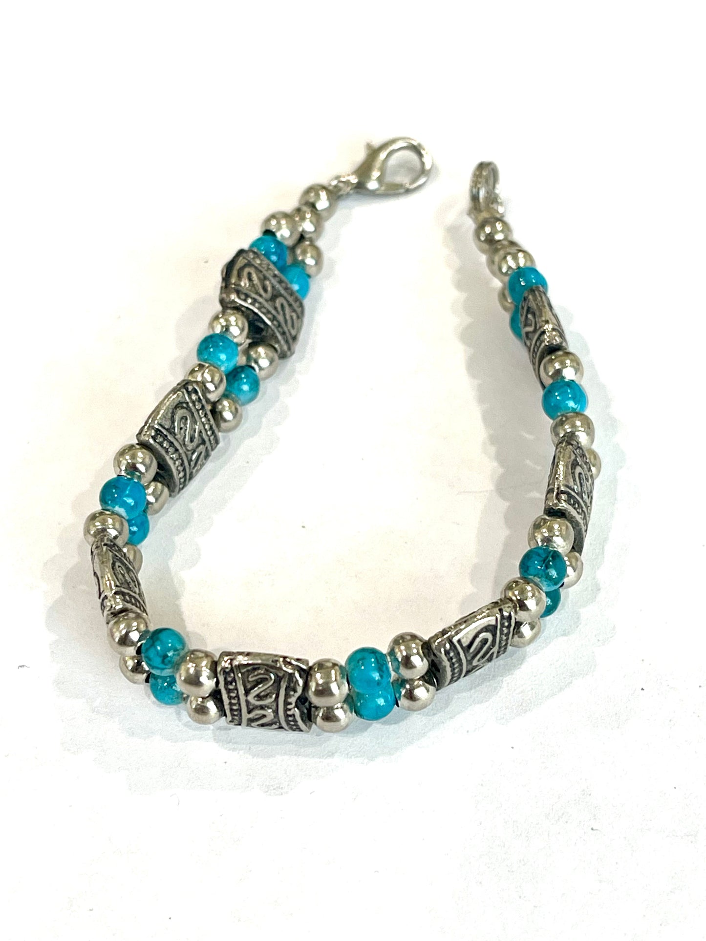 Vintage Handmade Silver & Faux Turquoise Link Bracelet