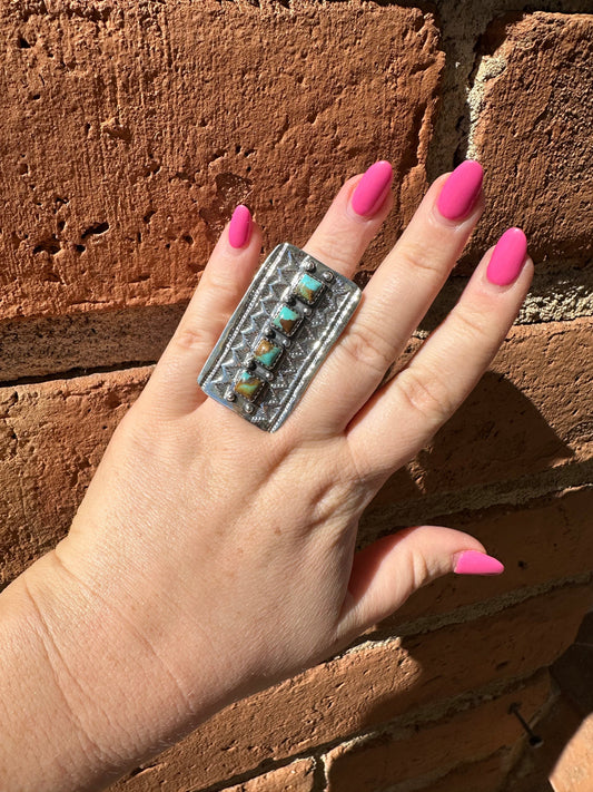 Turquoise Lovin’ Handmade Turquoise And Sterling Silver Adjustable 4 Stone Ring