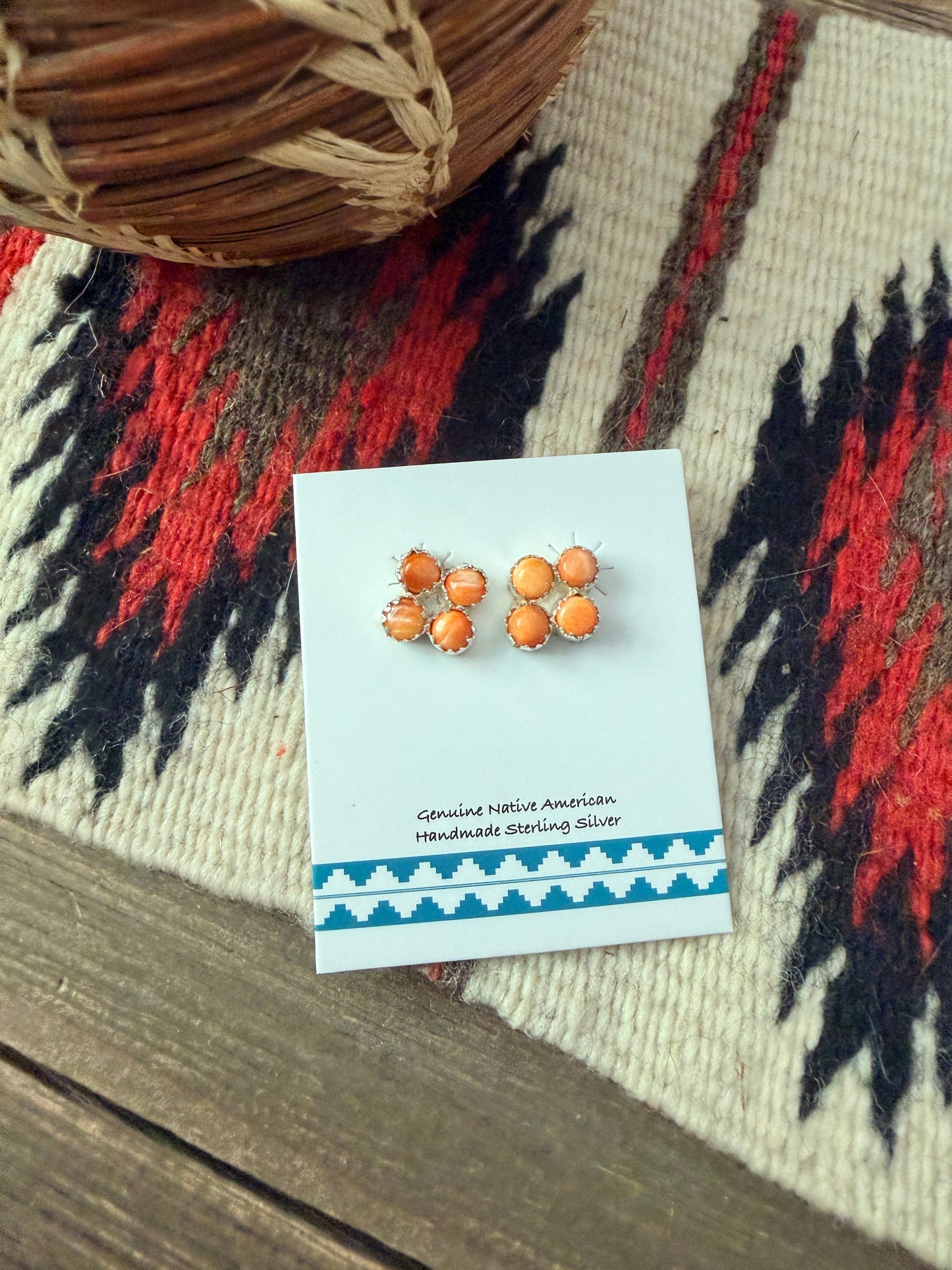 Handcrafted Sterling Silver & Spiny Oyster Petit Point Stud Earrings