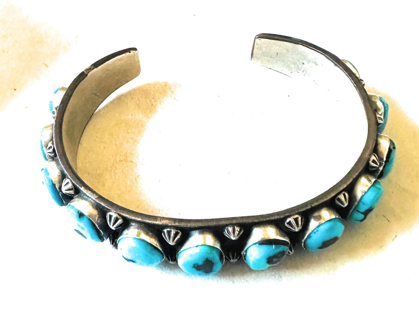 Old Pawn Handcrafted Sterling Silver & Sleeping Beauty Turquoise Cuff Bracelet /