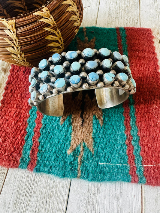 Sterling Silver & Golden Hills Turquoise Cluster Cuff Bracelet /