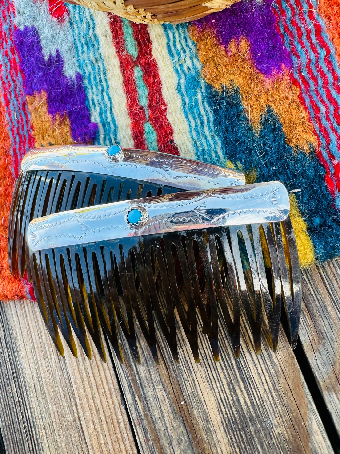 Handcrafted Turquoise & Sterling Silver Hair Comb Set