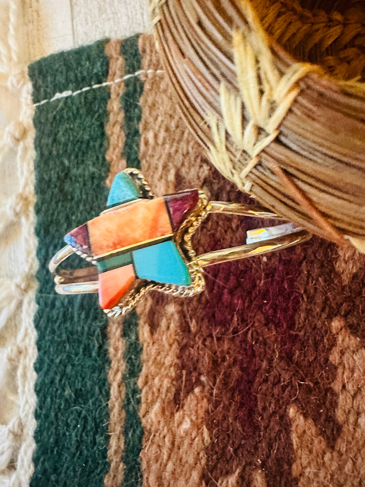Handcrafted Multi Stone & Sterling Silver Inlay Star Cuff Bracelet