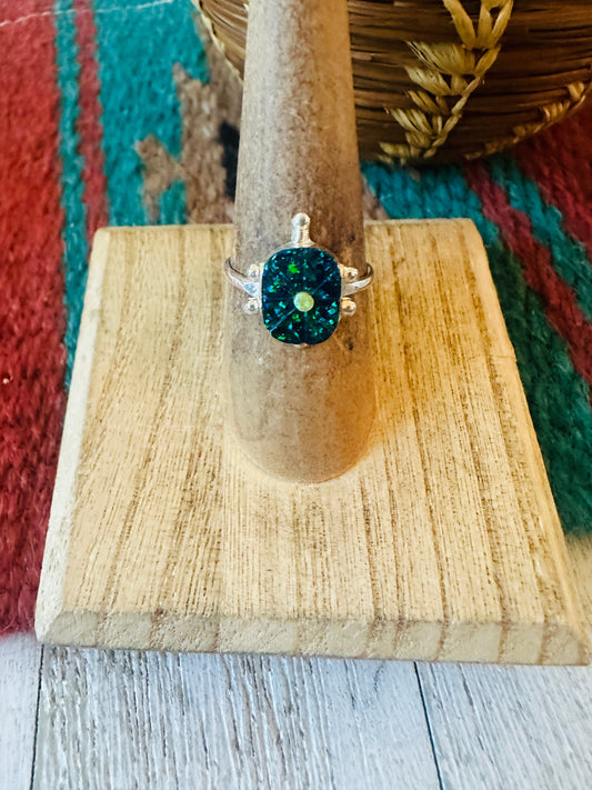 Handcrafted Sterling Silver & Green Opal Turtle Ring