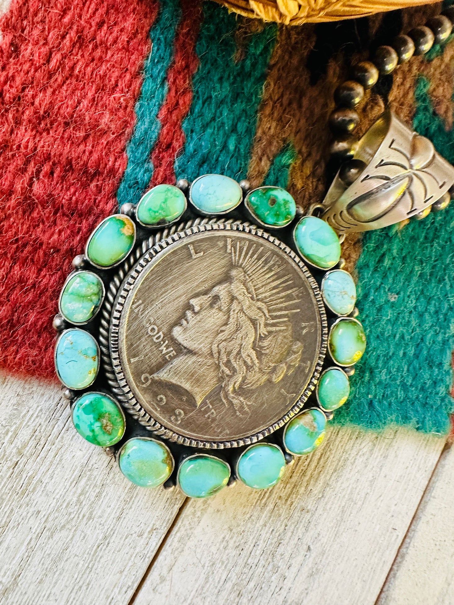 Navajo Sterling Silver & Turquoise Liberty Coin Pendant