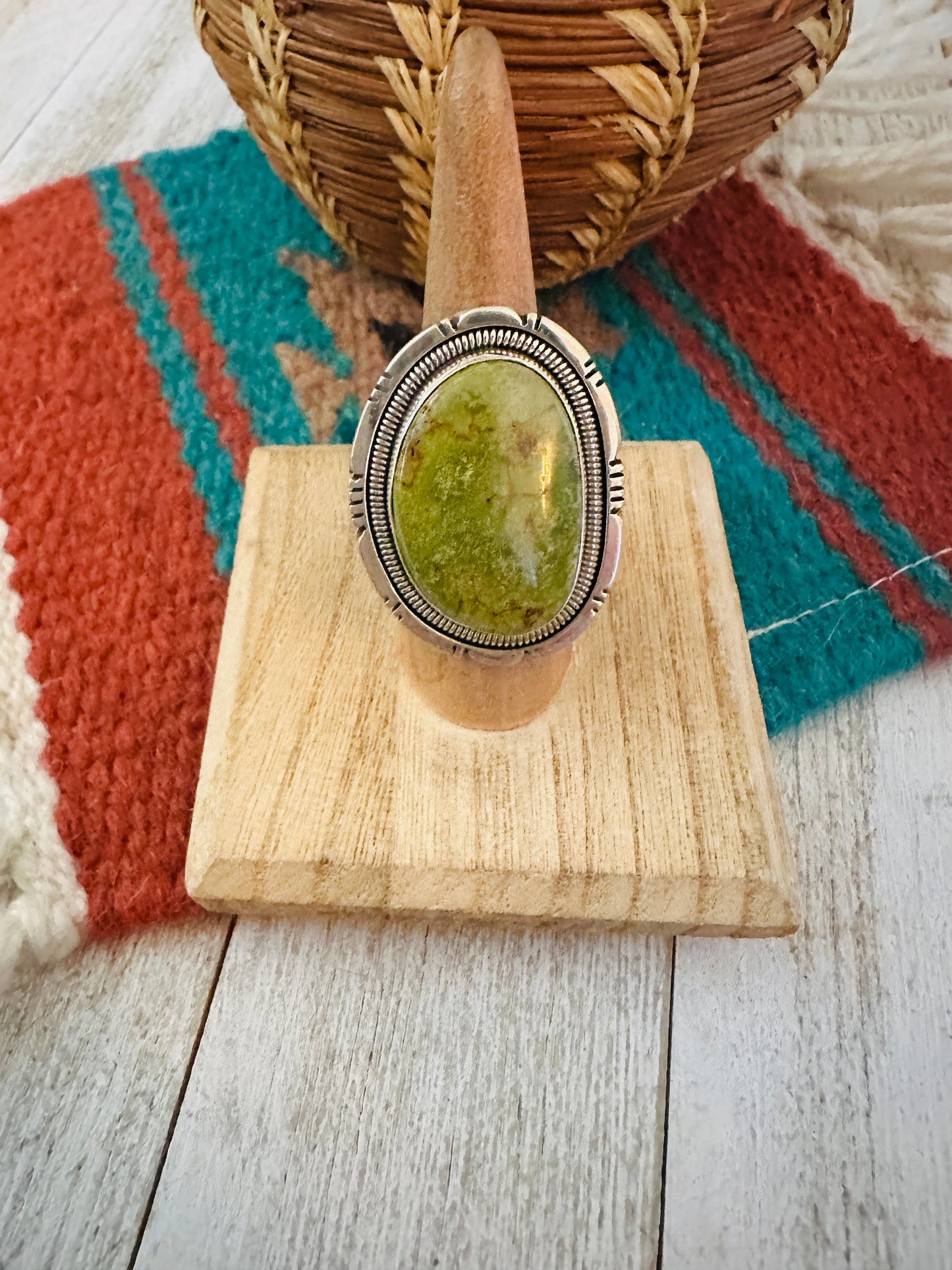 Handcrafted Royston Turquoise & Sterling Silver Ring Size 6.25 by Wydell Billie