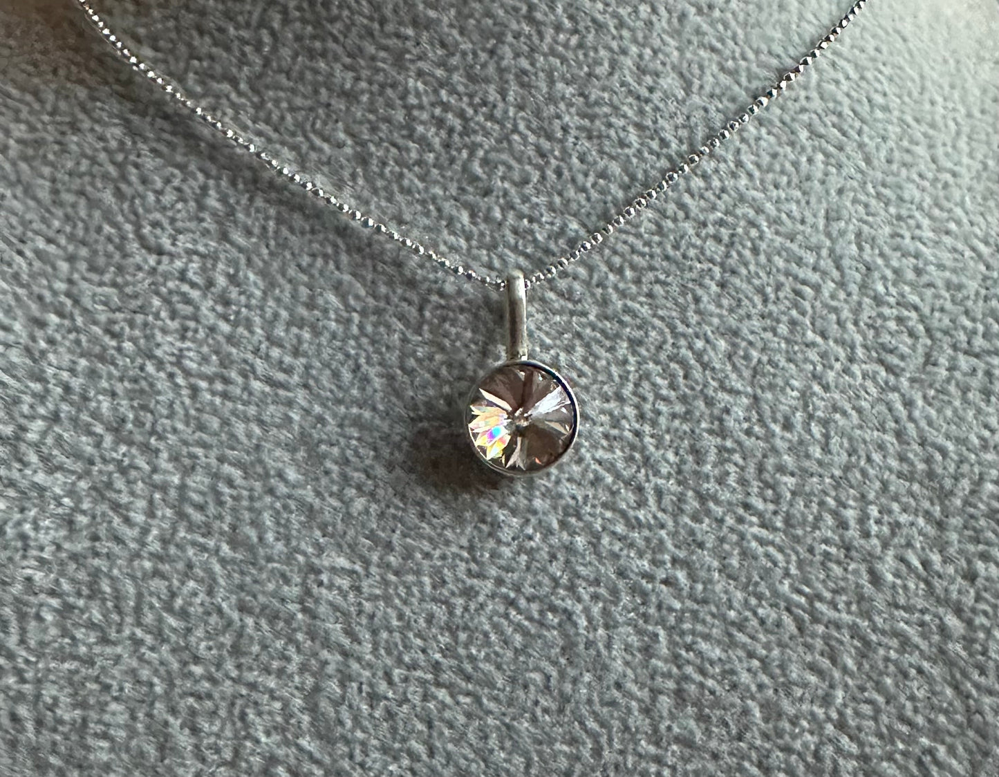 Clear Round Crystal Pendant Sterling Silver Necklace