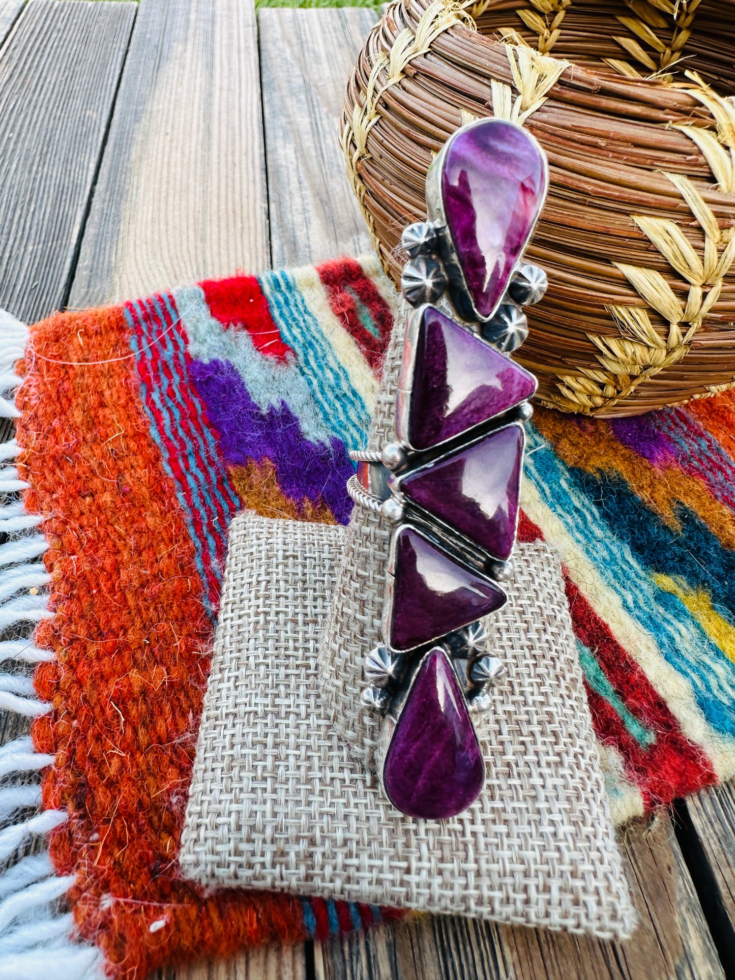 Handcrafted Purple Spiny Oyster & Sterling Silver Adjustable Ring by Jacqueline Silver