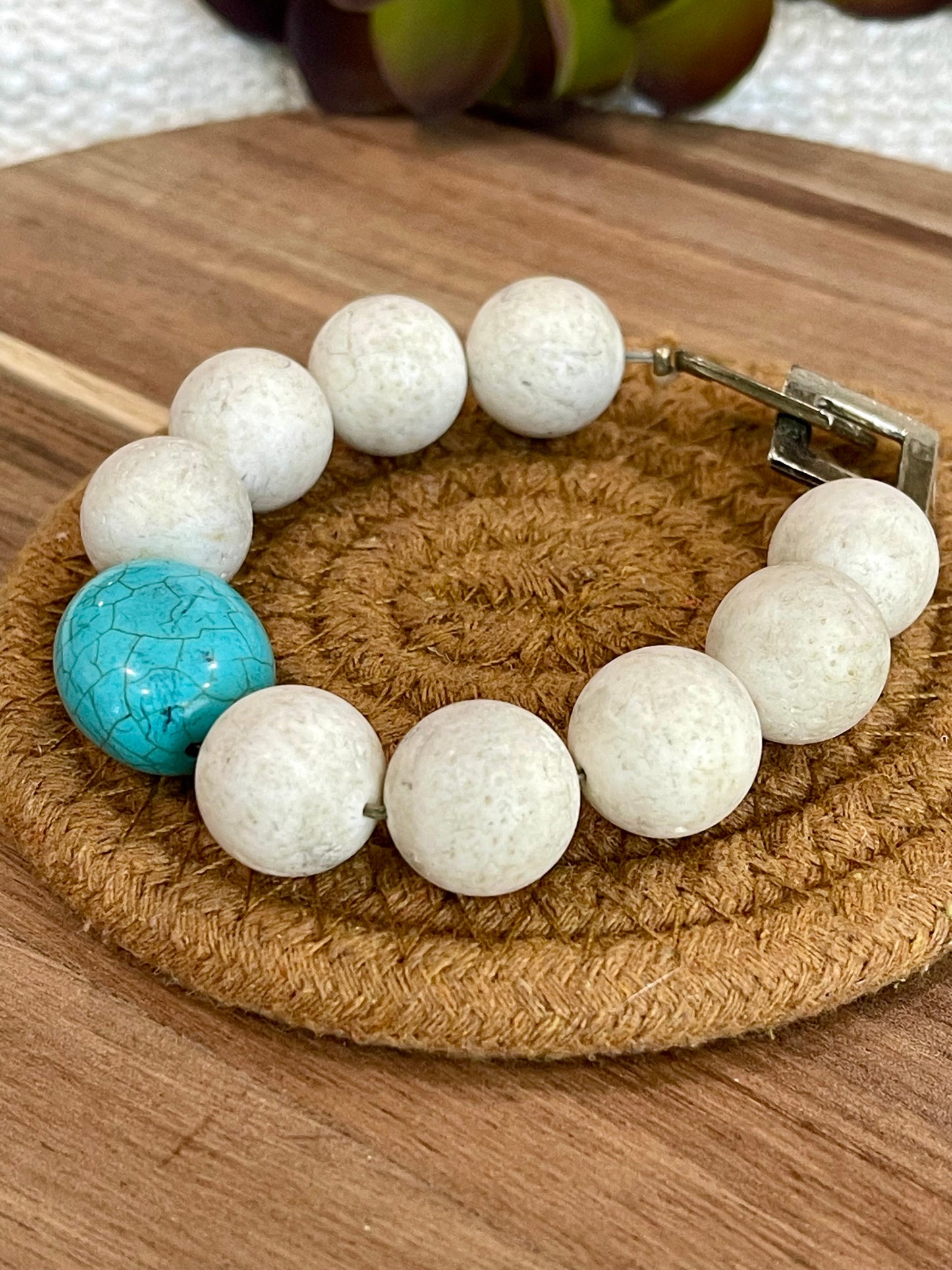 Vintage Handmade Beaded Faux Turquoise Bracelet