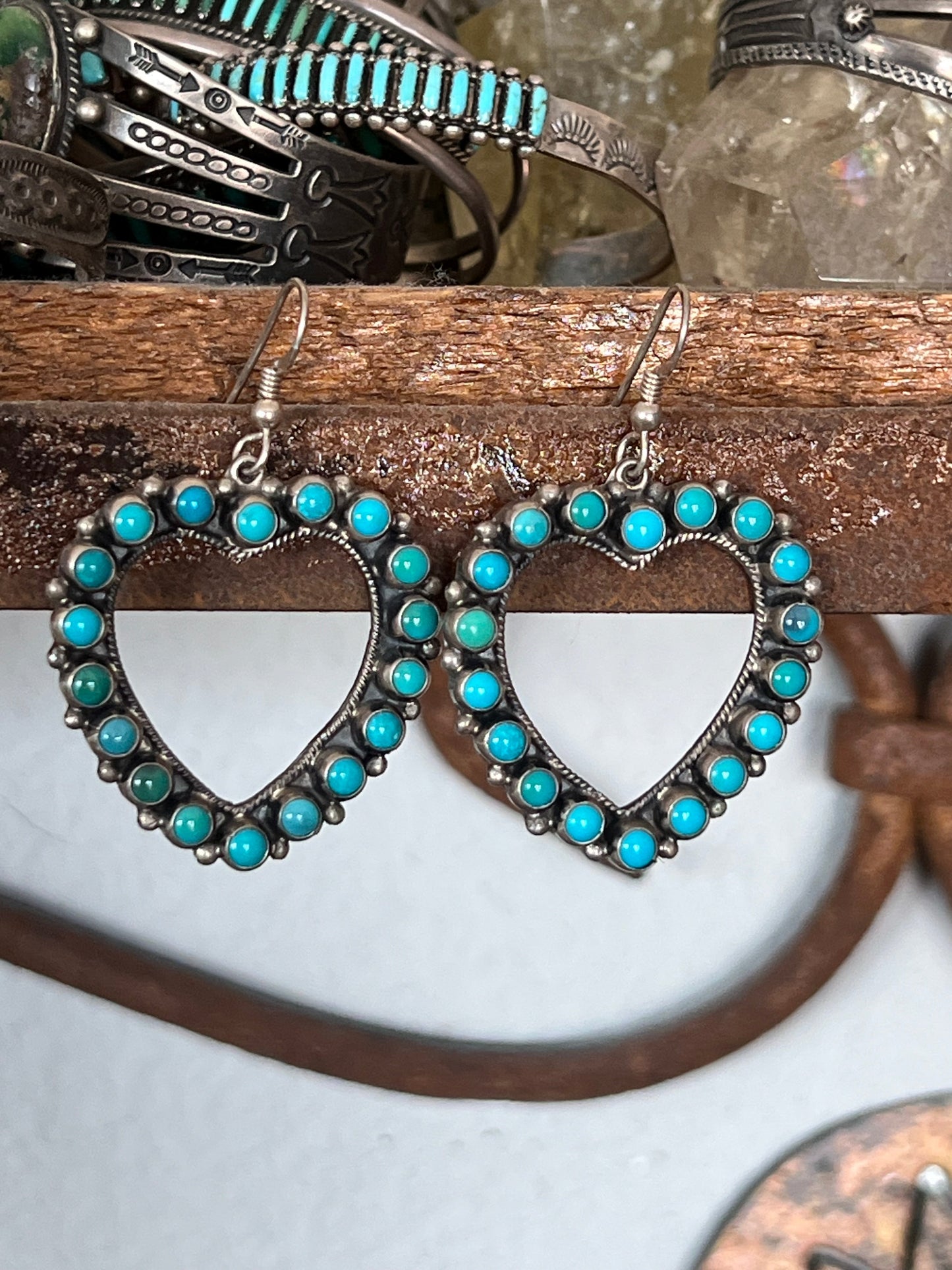Don Lucas Sterling Silver and Kingman Turquoise Heart Earrings