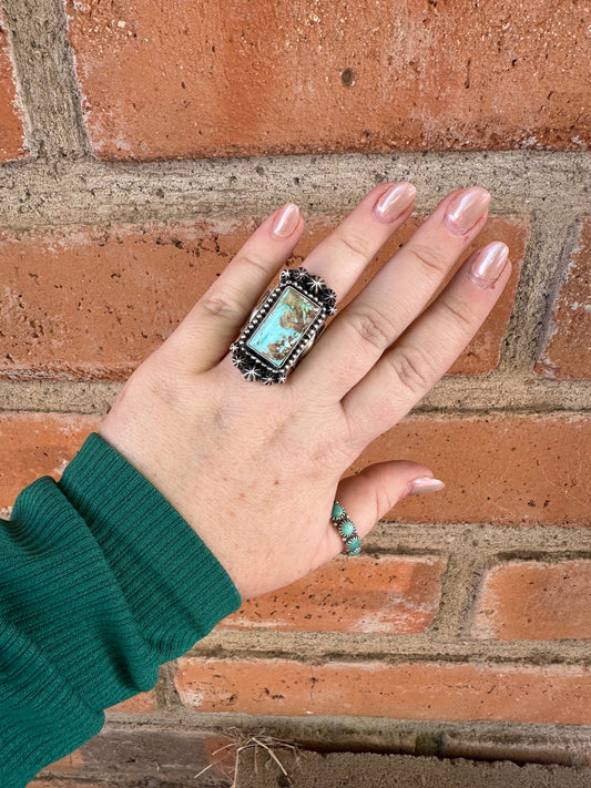 Handcrafted Carico Lake Turquoise & Sterling Silver Ring Size 9
