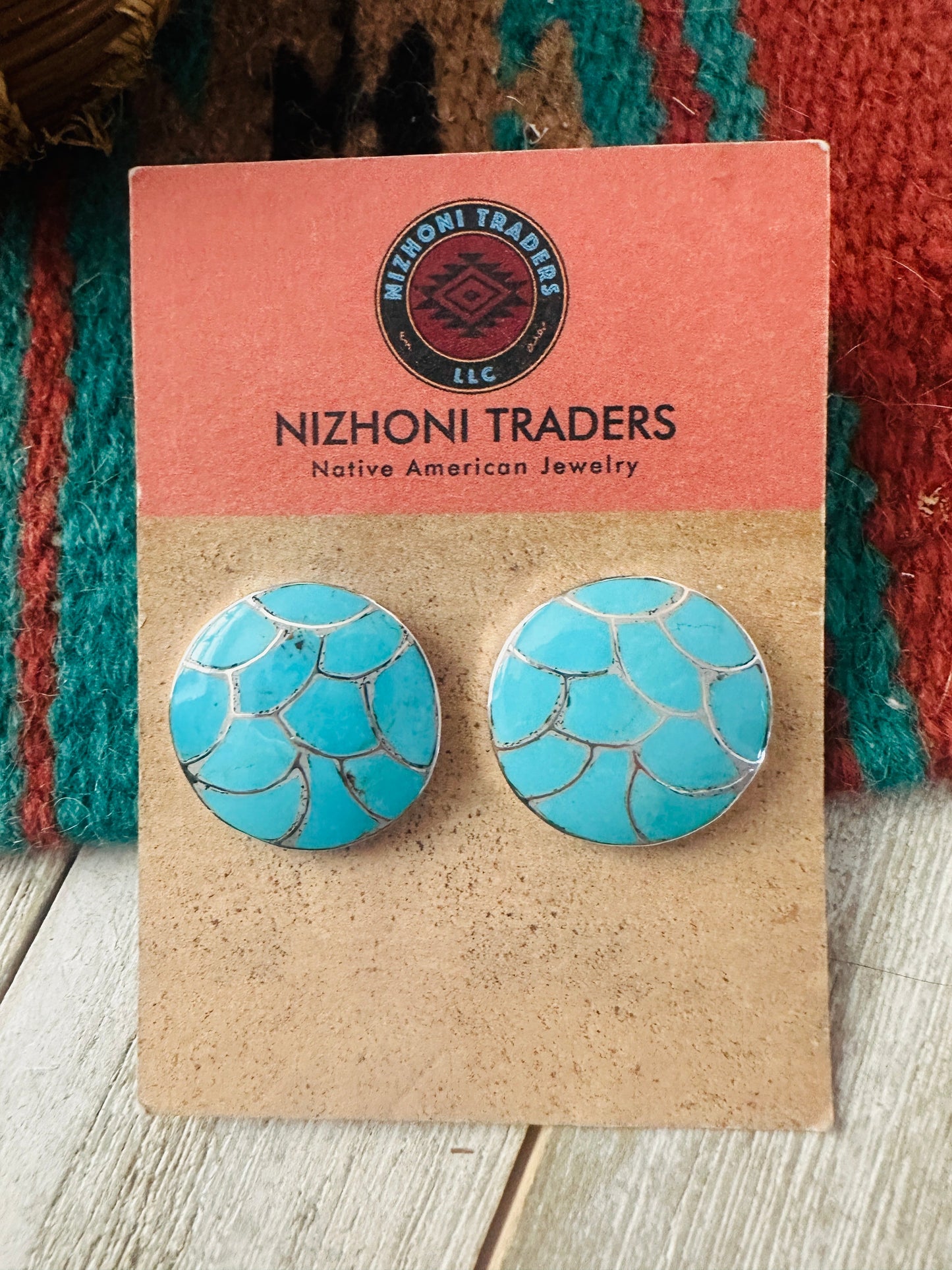 Handcrafted Turquoise & Sterling Silver Inlay Post Earrings