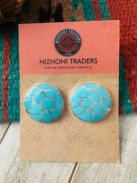 Handcrafted Turquoise & Sterling Silver Inlay Post Earrings