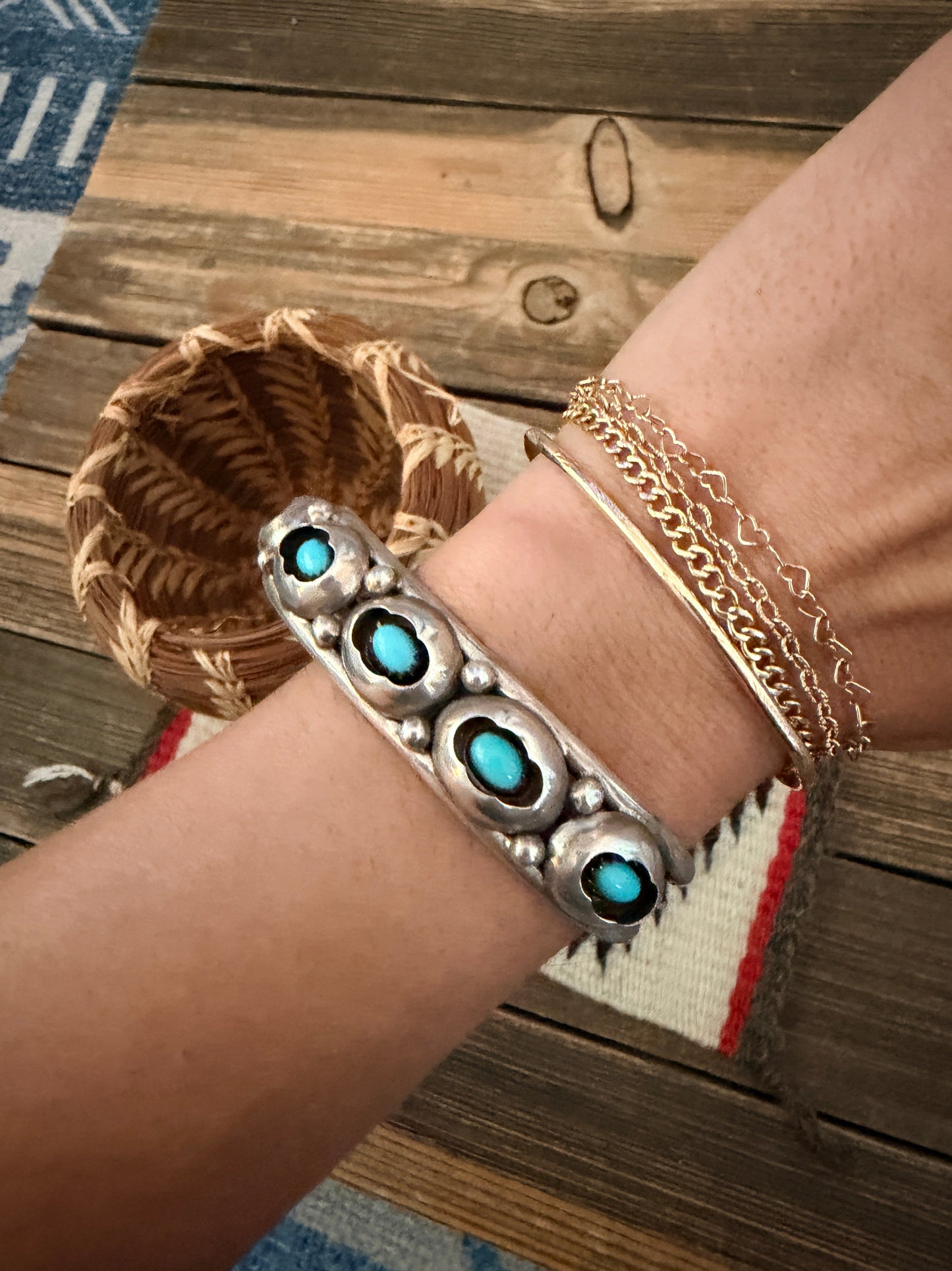 Handcrafted Old Pawn Sterling Silver & Turquoise Cuff Bracelet
