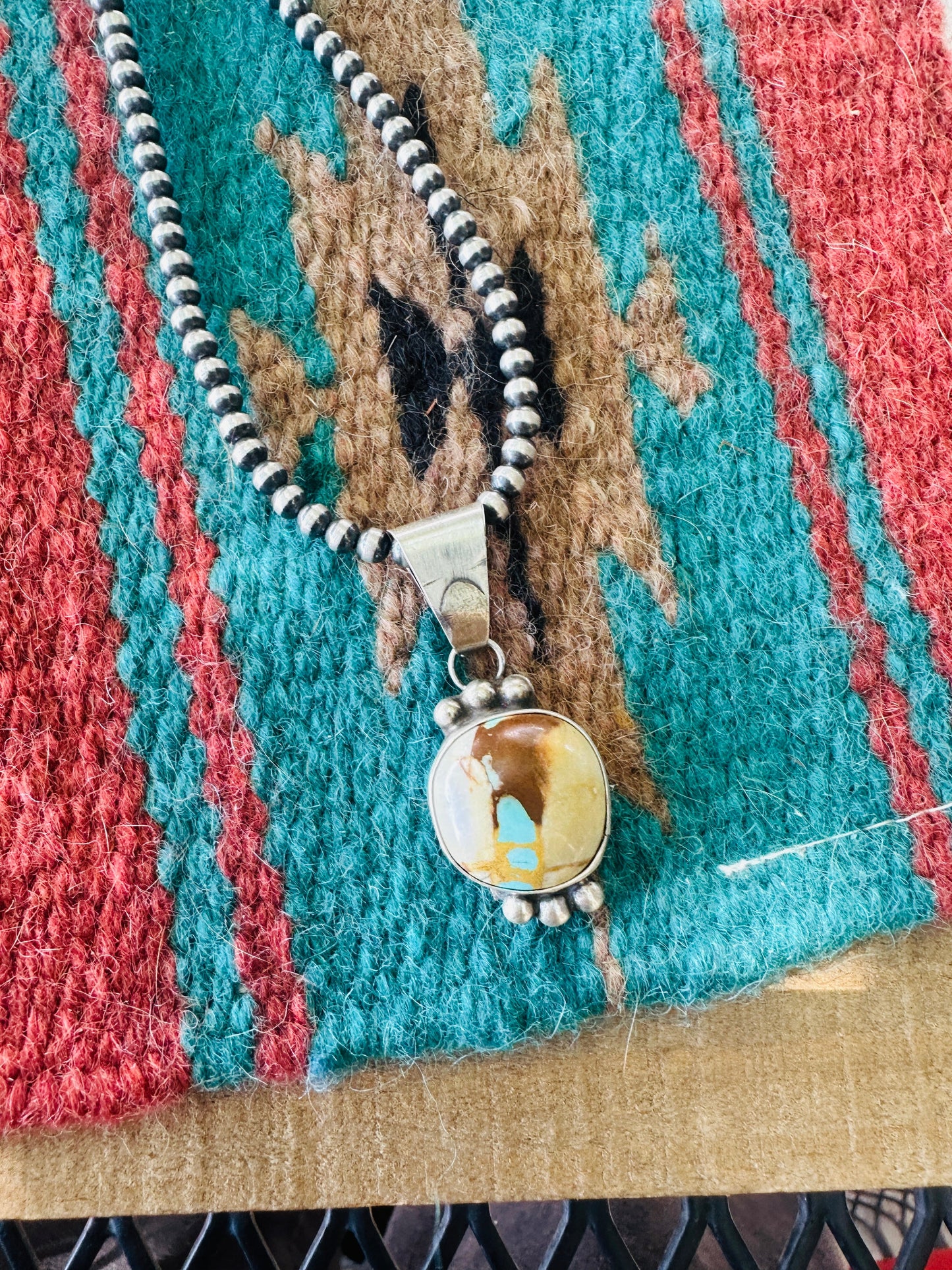 Handcrafted Ribbon Turquoise & Sterling Silver Pendant