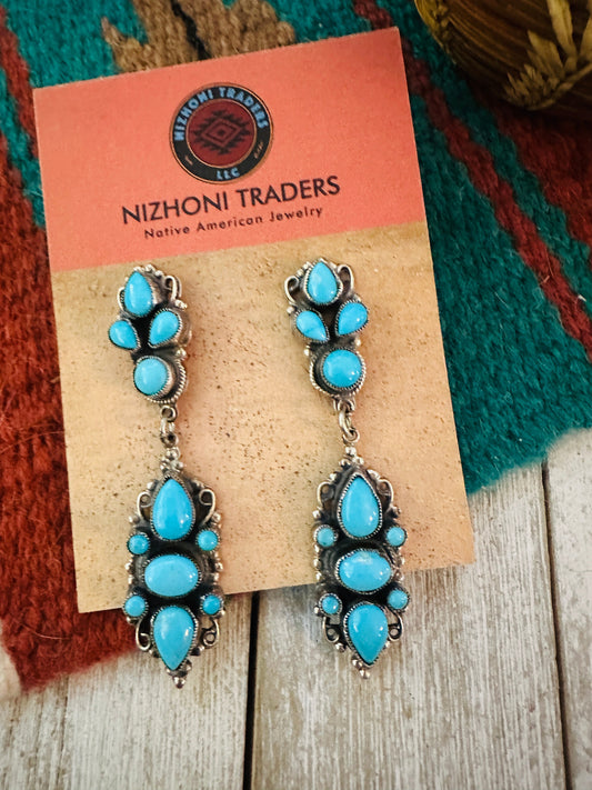 Handcrafted Sterling Silver & Sleeping Beauty Turquoise Cluster Dangle Earrings