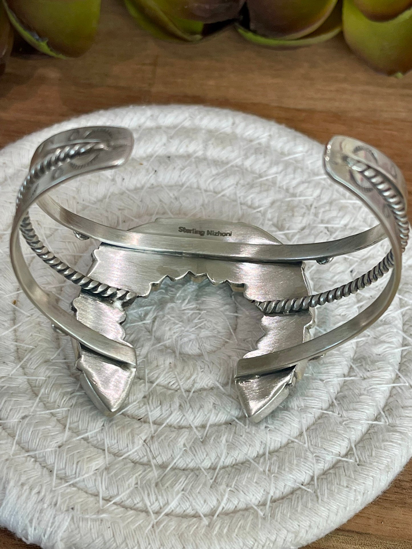 Handmade New Lander Turquoise & Sterling Silver Cuff Bracelet /