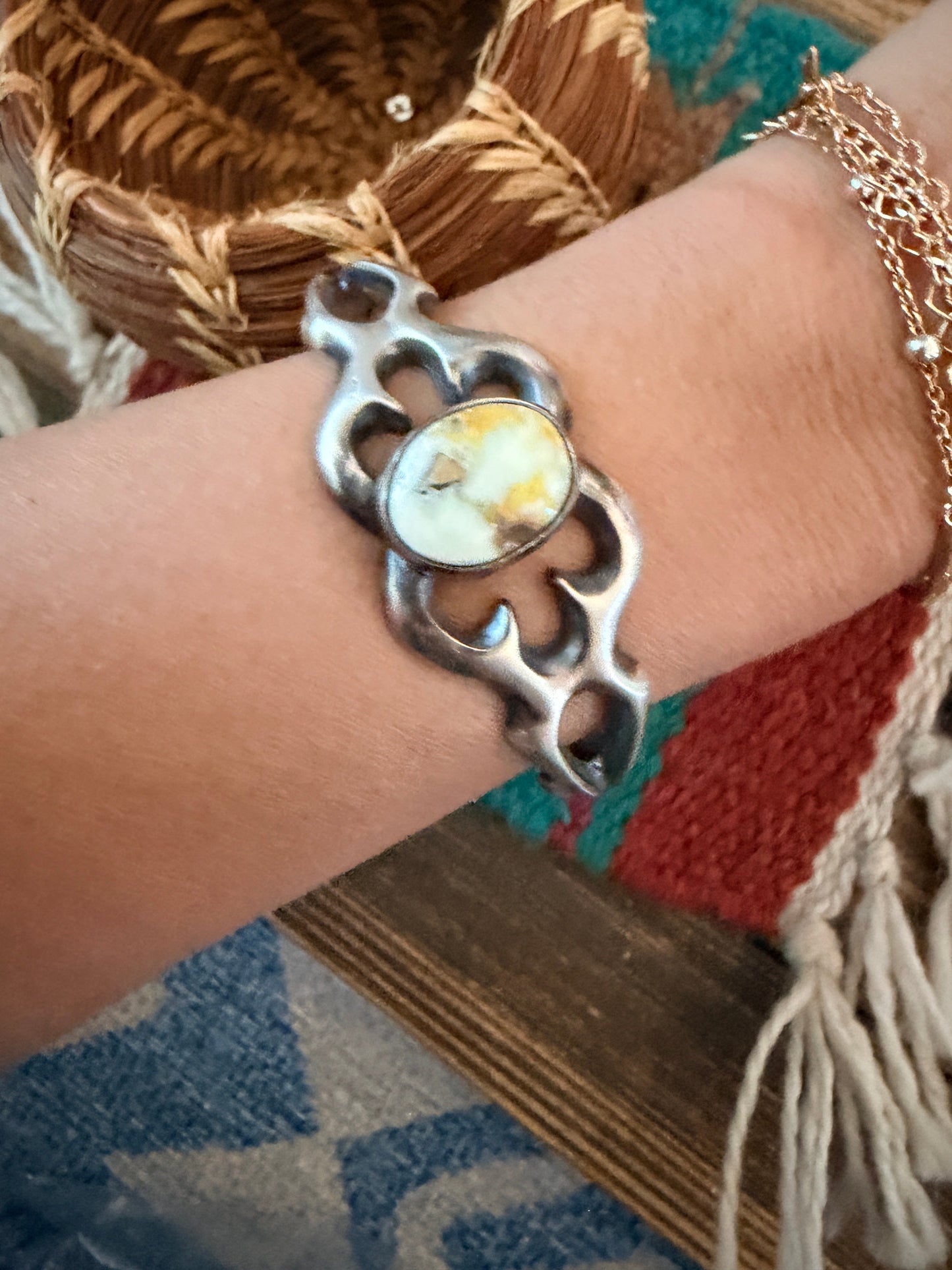 Handcrafted Palomino Turquoise & Sterling Silver Cuff Bracelet by Rick Tolino