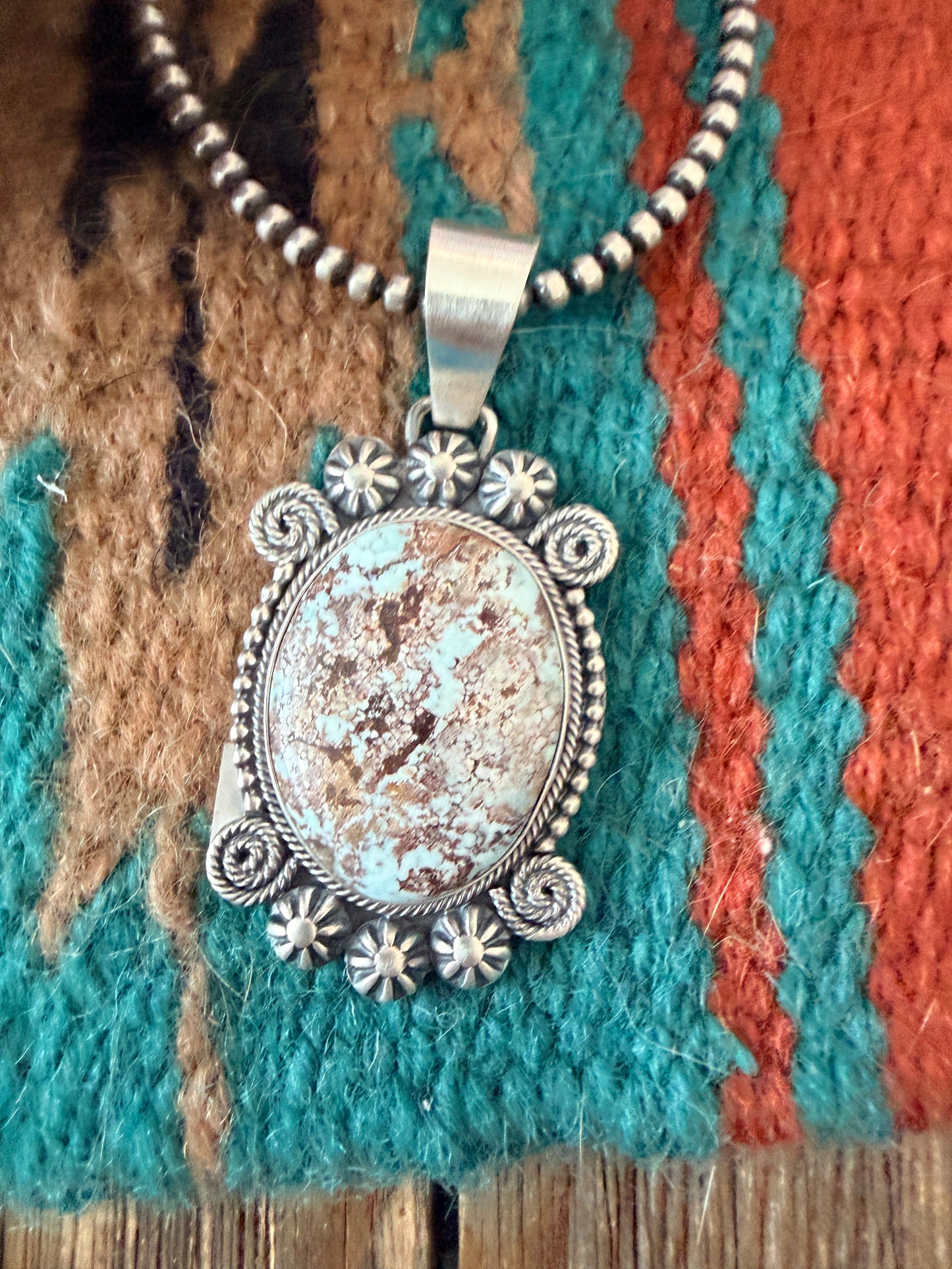 Handcrafted Sterling Silver & Dry Creek Turquoise Pendant by Daniel Benally