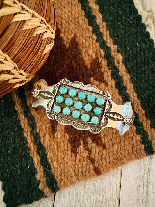 Turquoise & Sterling Silver 3 Row Cluster Cuff Bracelet /