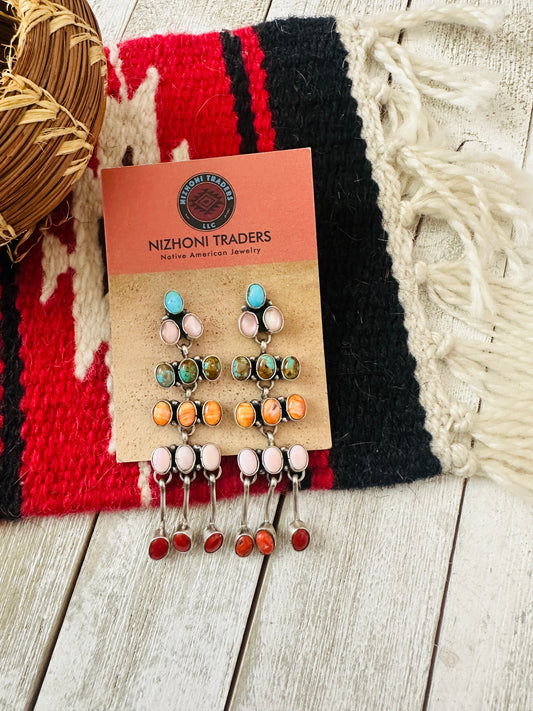 Handcrafted Multi Stone & Sterling Silver Chandelier Dangle Earrings by Marcella James