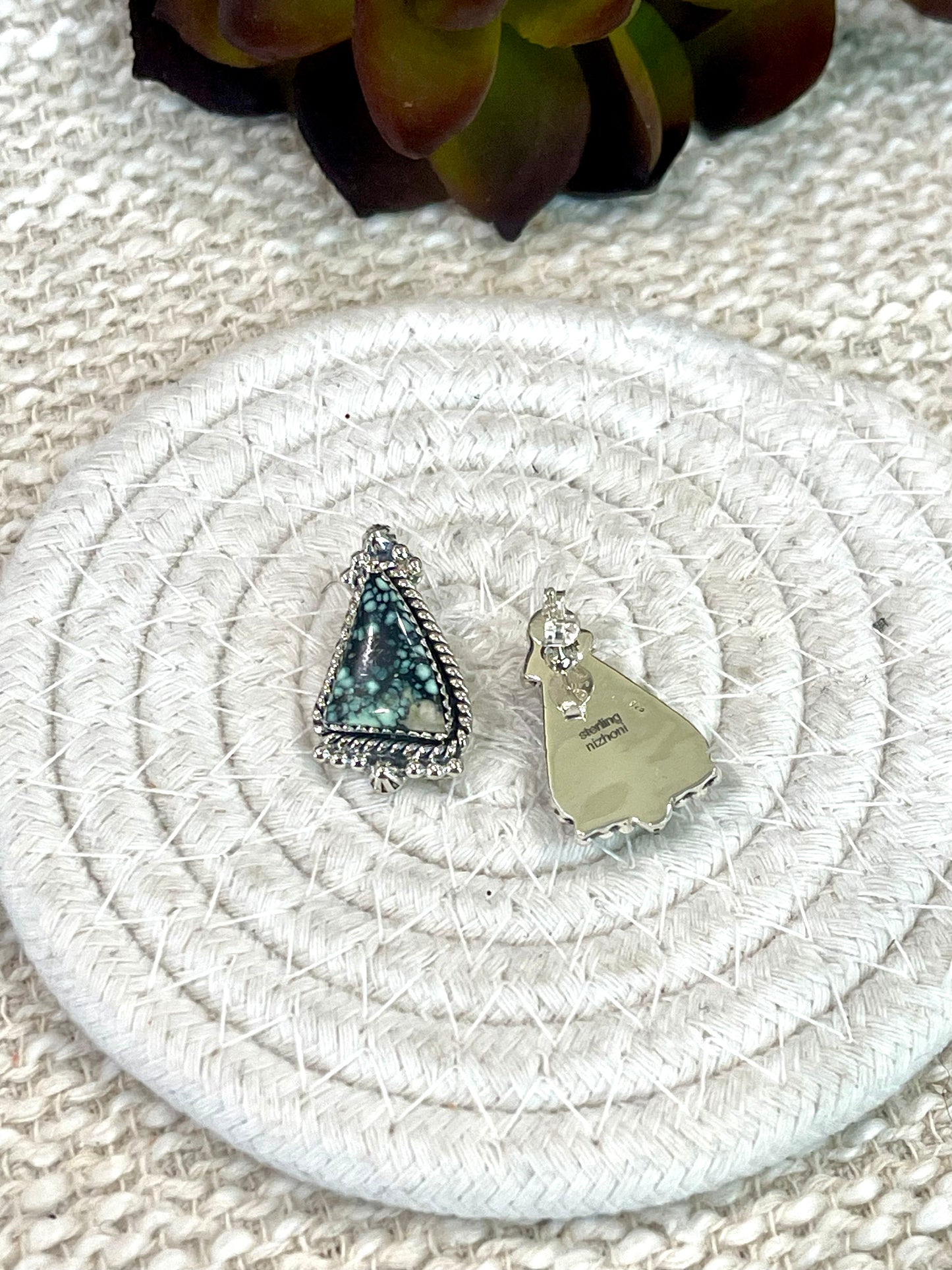 Handmade New Lander Turquoise and Sterling Silver Post Earring