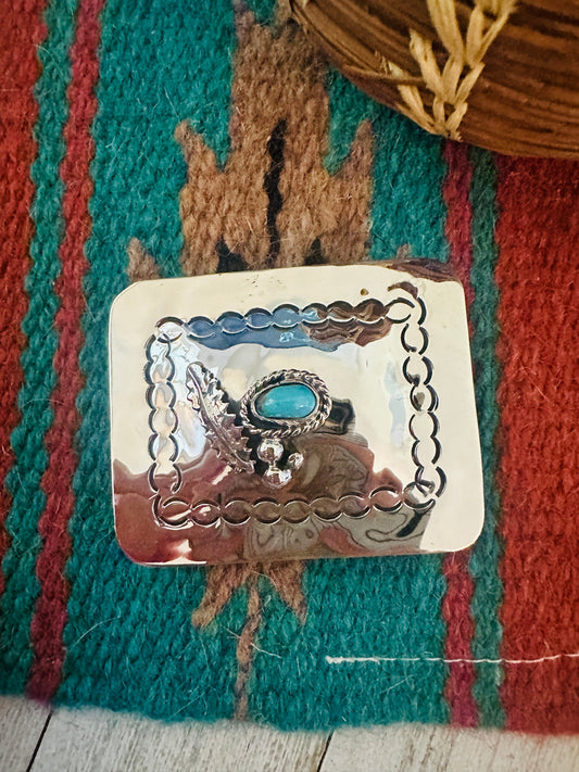 Handcrafted Turquoise & Hand Stamped Sterling Silver Belt Buckle