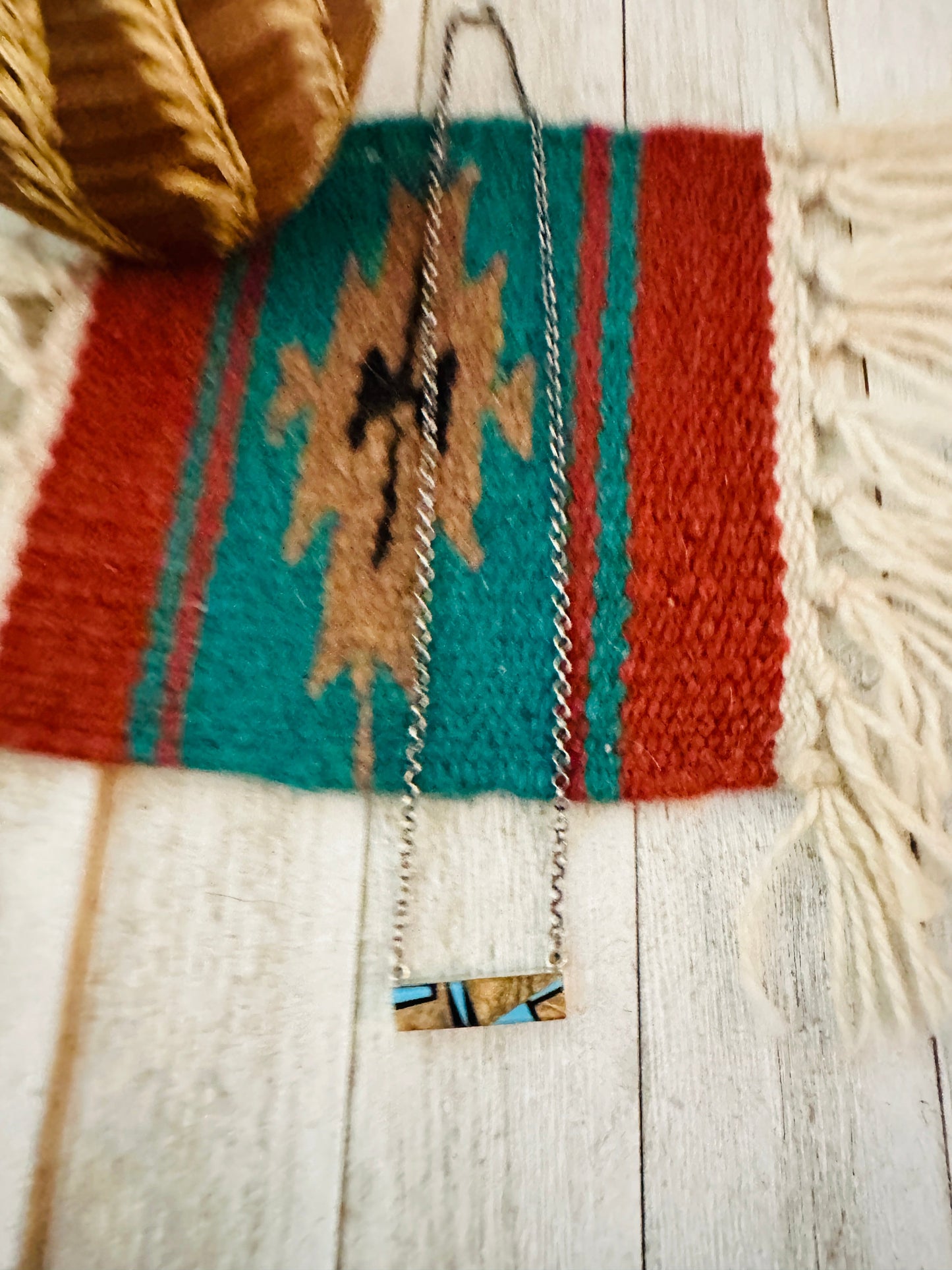 Handcrafted Multi Stone & Sterling Silver Inlay Bar Necklace