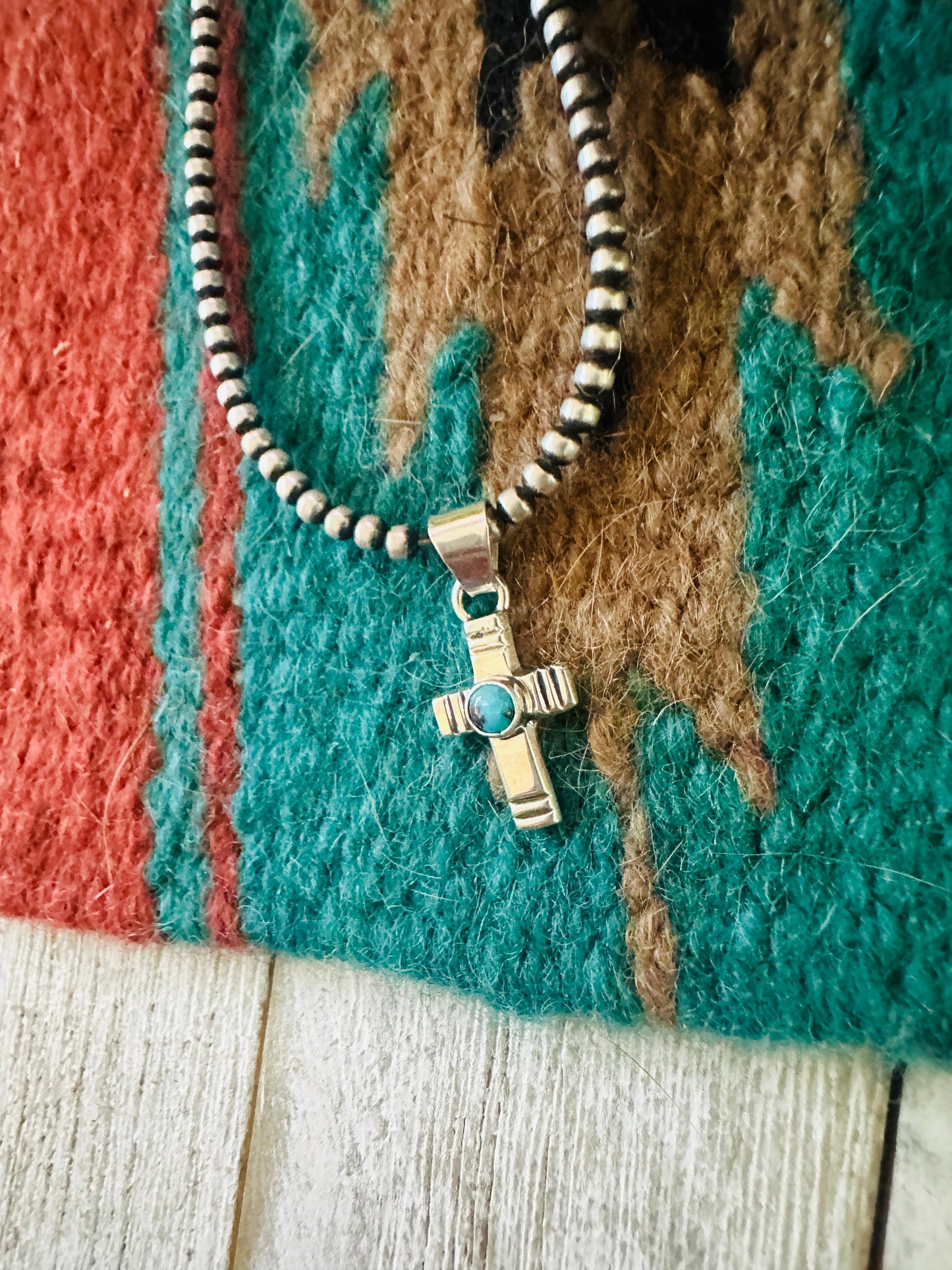 Handcrafted Turquoise & Sterling Silver Mini Cross Pendant