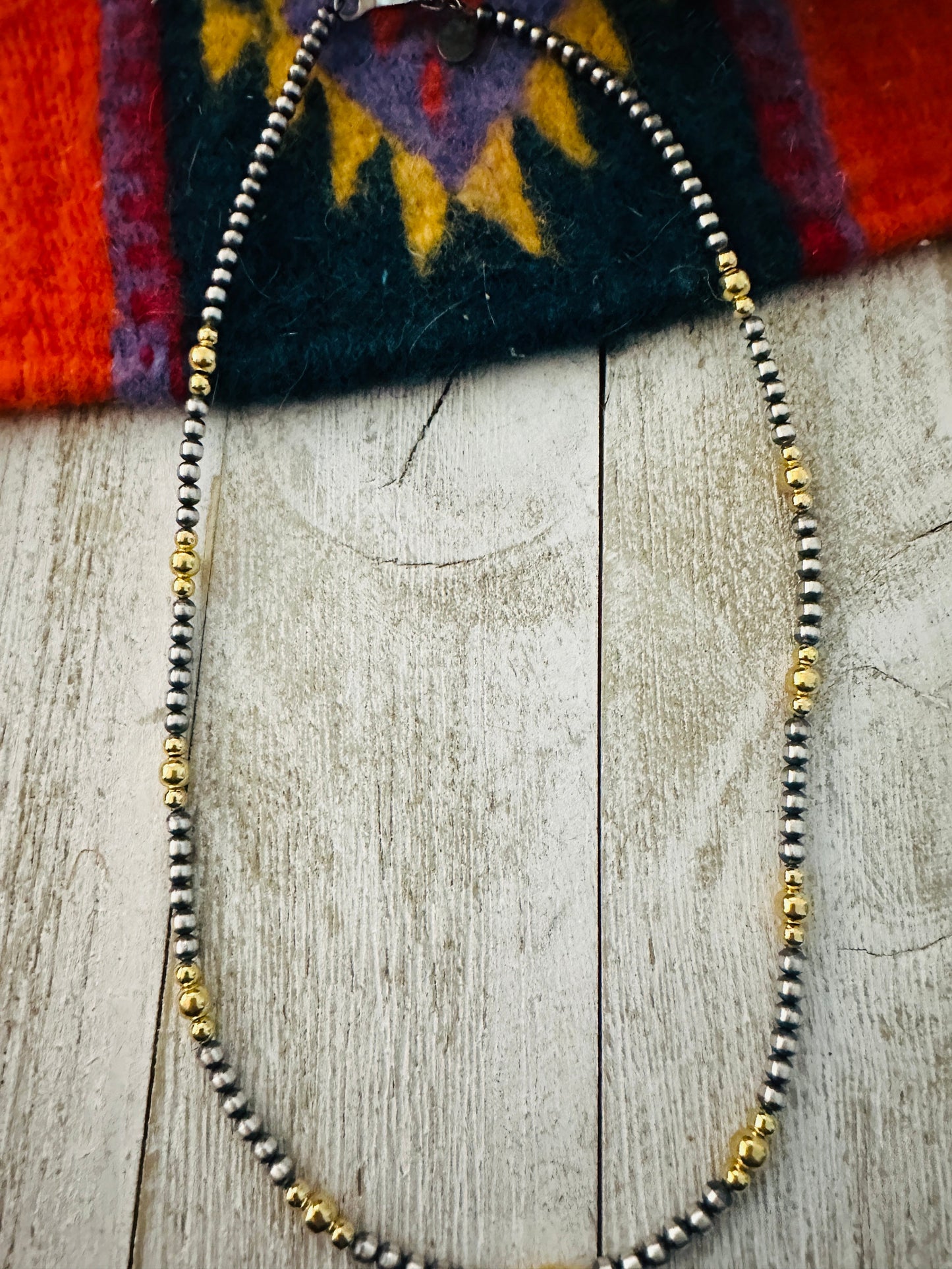 Handcrafted Sterling Silver & Gold Overlay 3-4 mm Beaded Necklace