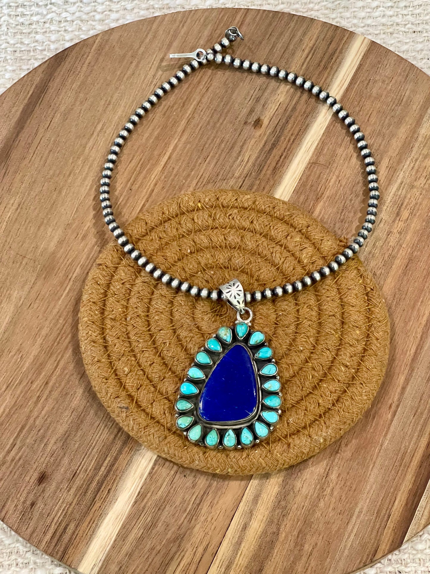 Handcrafted Sterling Silver, Lapis & Kingman Turquoise Cluster Pendant