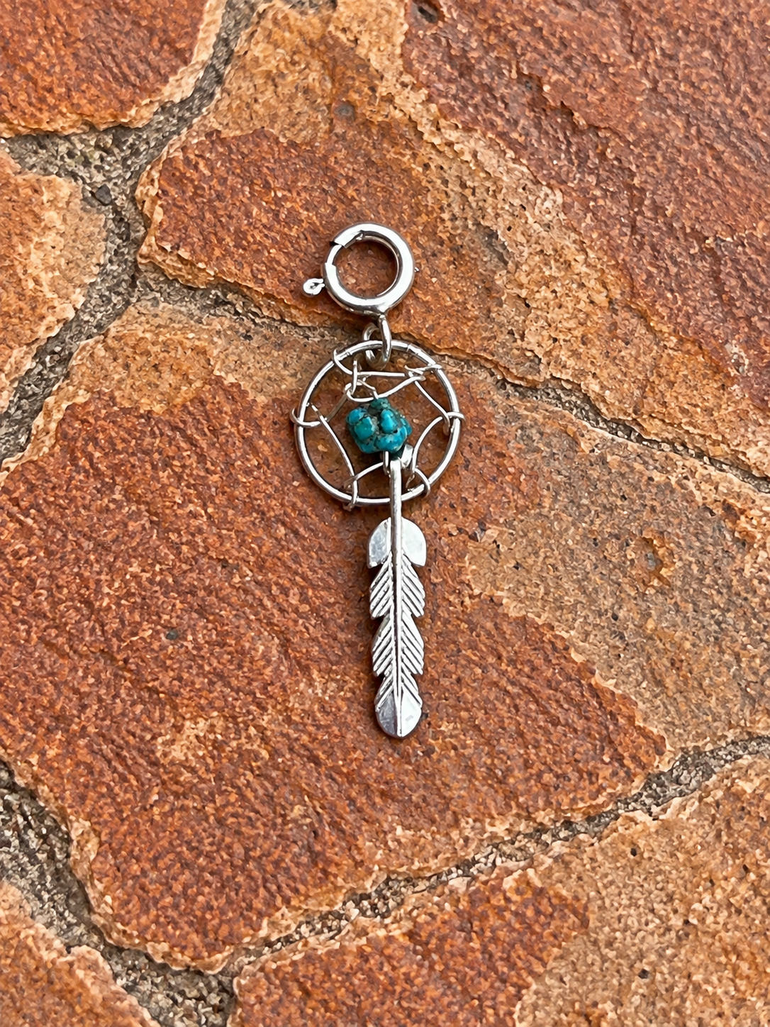 Handcrafted Sterling Silver Turquoise Dream Catcher Charm
