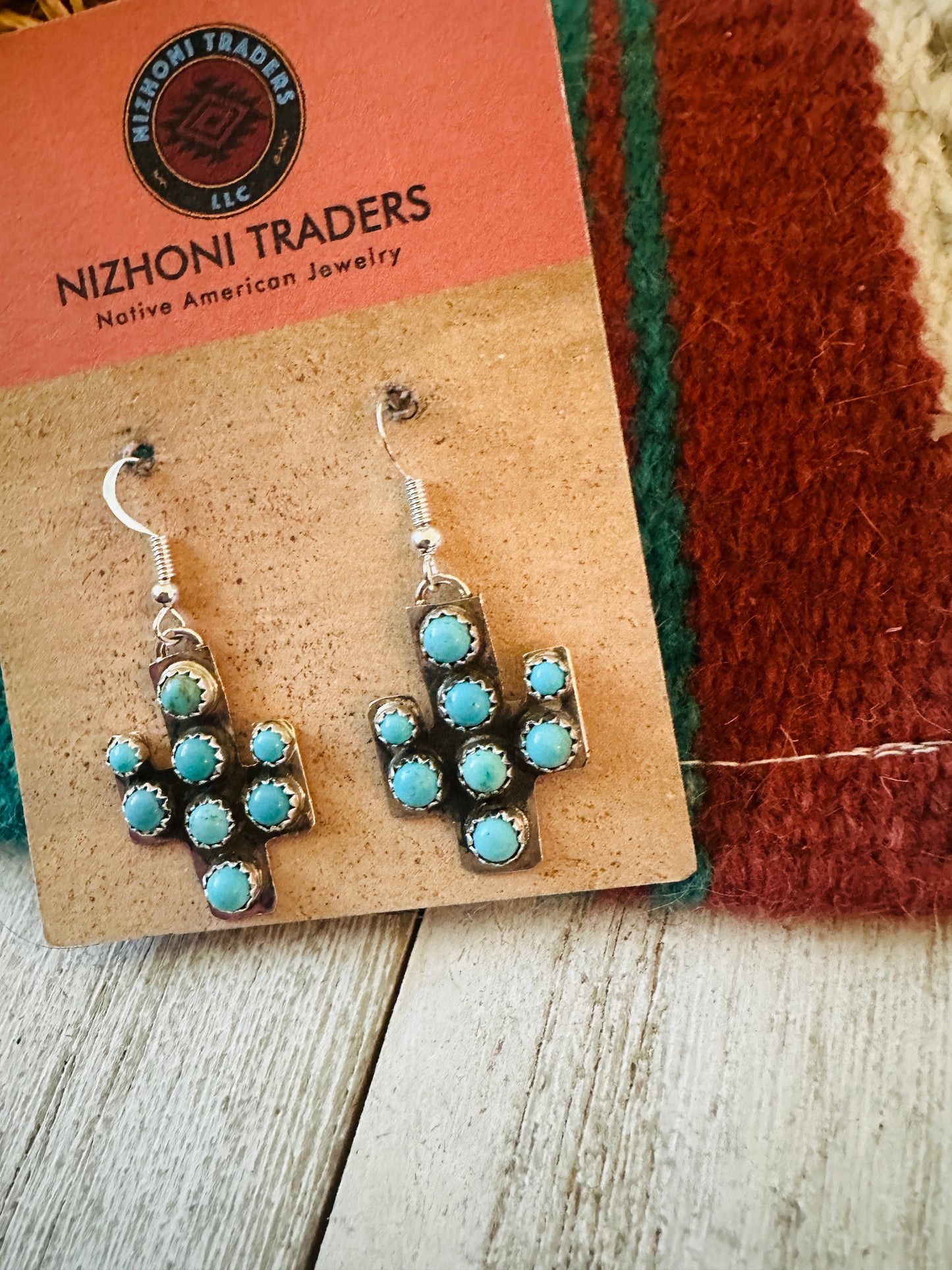 Handcrafted Sterling Silver & Turquoise Cactus Dangle Earrings