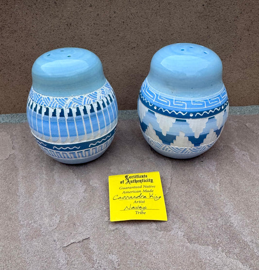 Handcrafted Blue Salt & Pepper Shakers “Cassandra King”