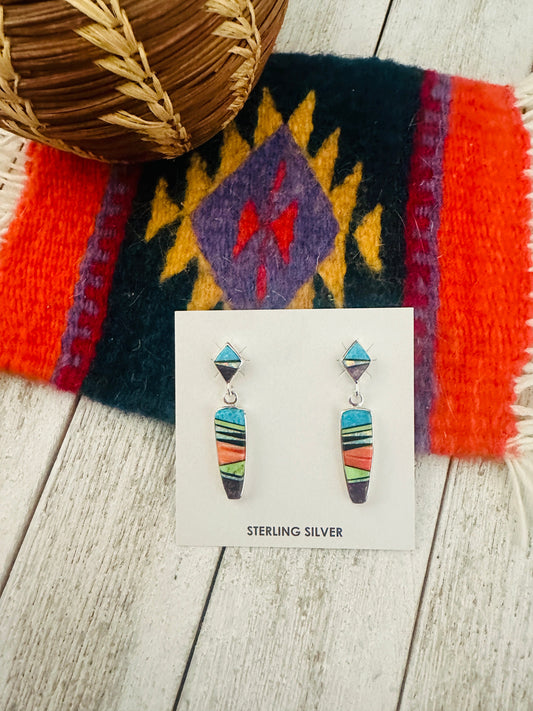 Handcrafted Multi Stone & Sterling Silver Inlay Dangle Earrings