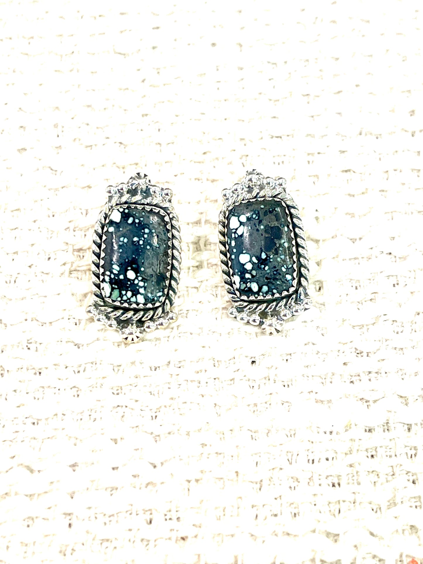Handmade New Lander Turquoise and Sterling Silver Post Earring