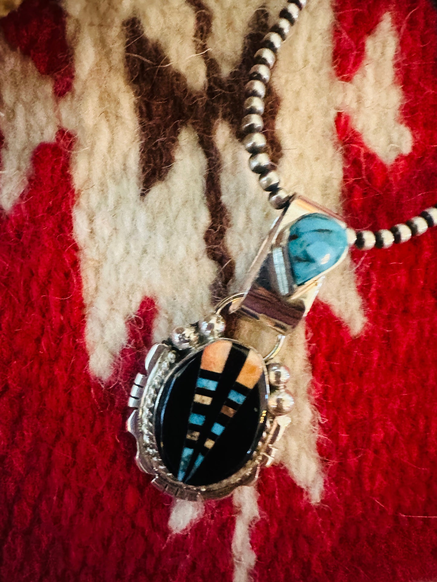 Handcrafted Sterling Silver and Multi Stone Inlay Pendant by Ray Jack
