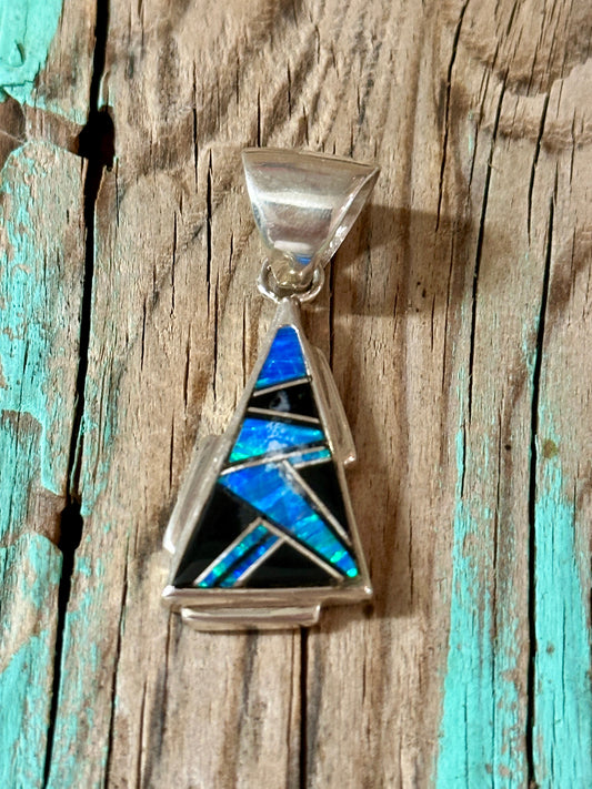 Handcrafted Lapis, Turquoise, Blue Opal, Onyx 1.5" Triangle