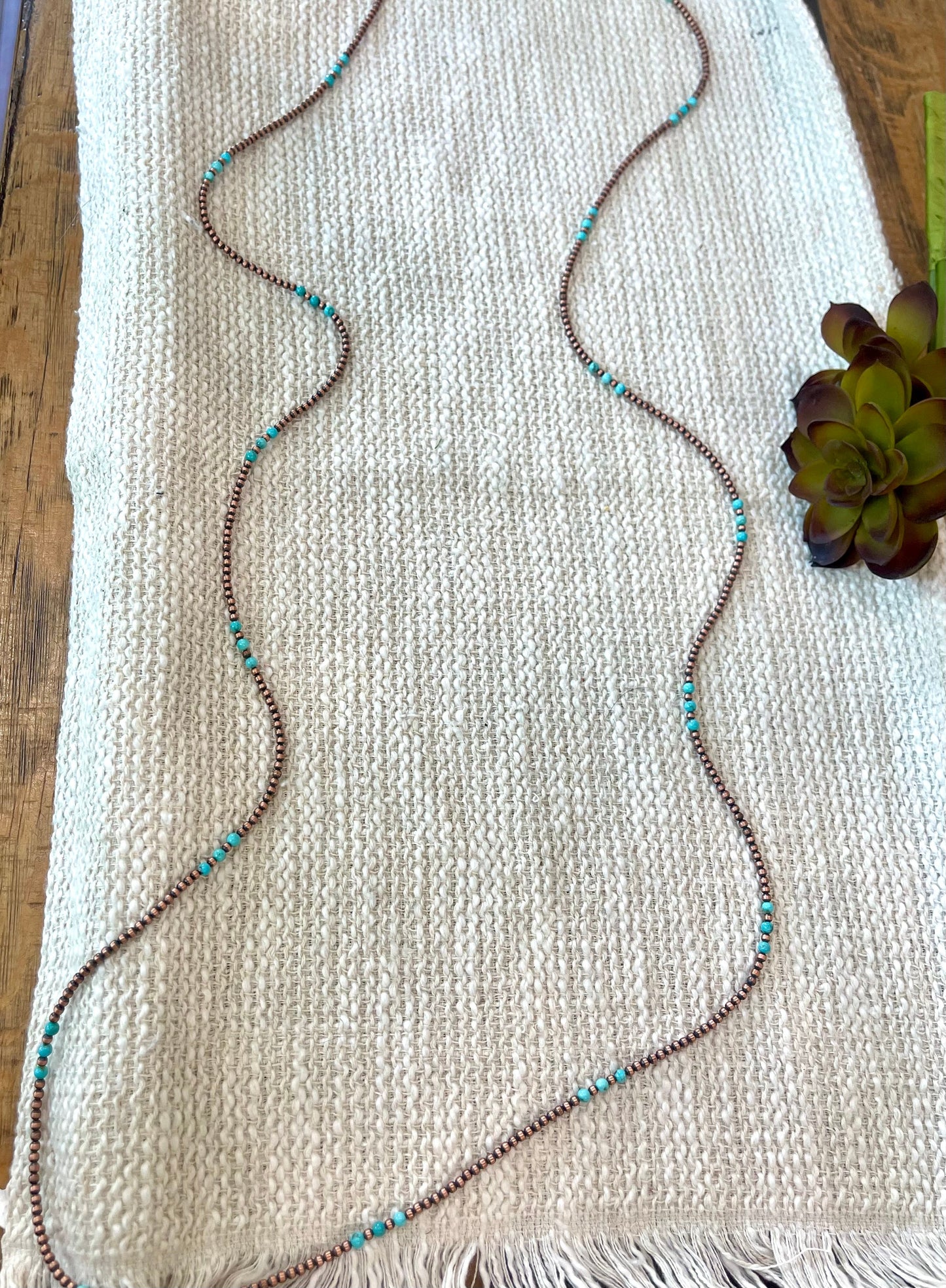 Handmade Copper & Turquoise  60” Beaded Necklace
