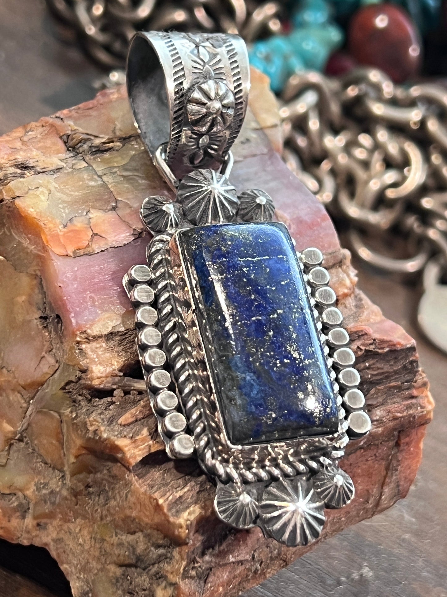 Handcrafted Rectangular Sterling Silver and Lapis Lazuli Pendant by Rosella Paxson